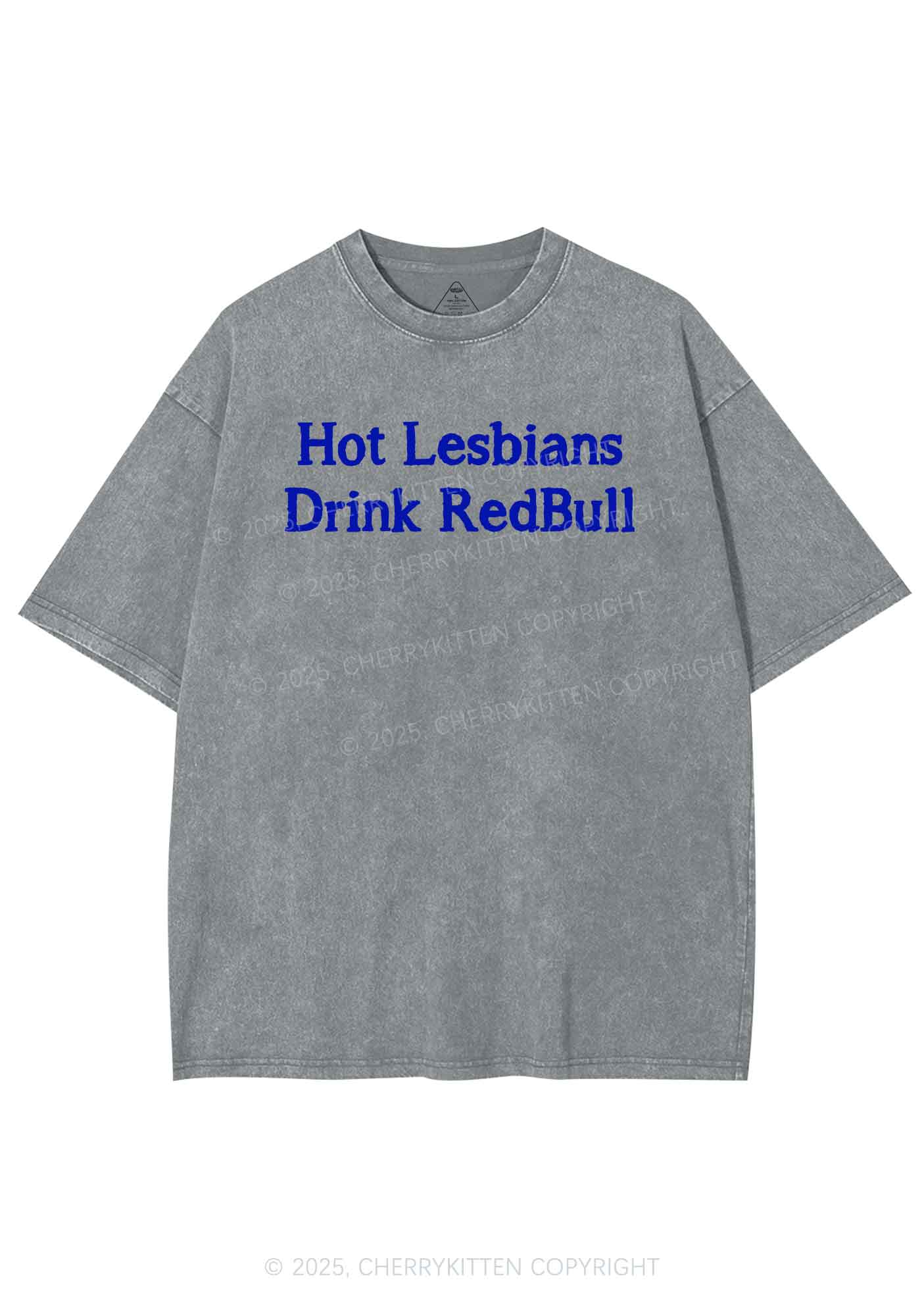 Hot Lesbians Drink Red Pride Y2K Shirts Washed Tee Cherrykitten - Image 7