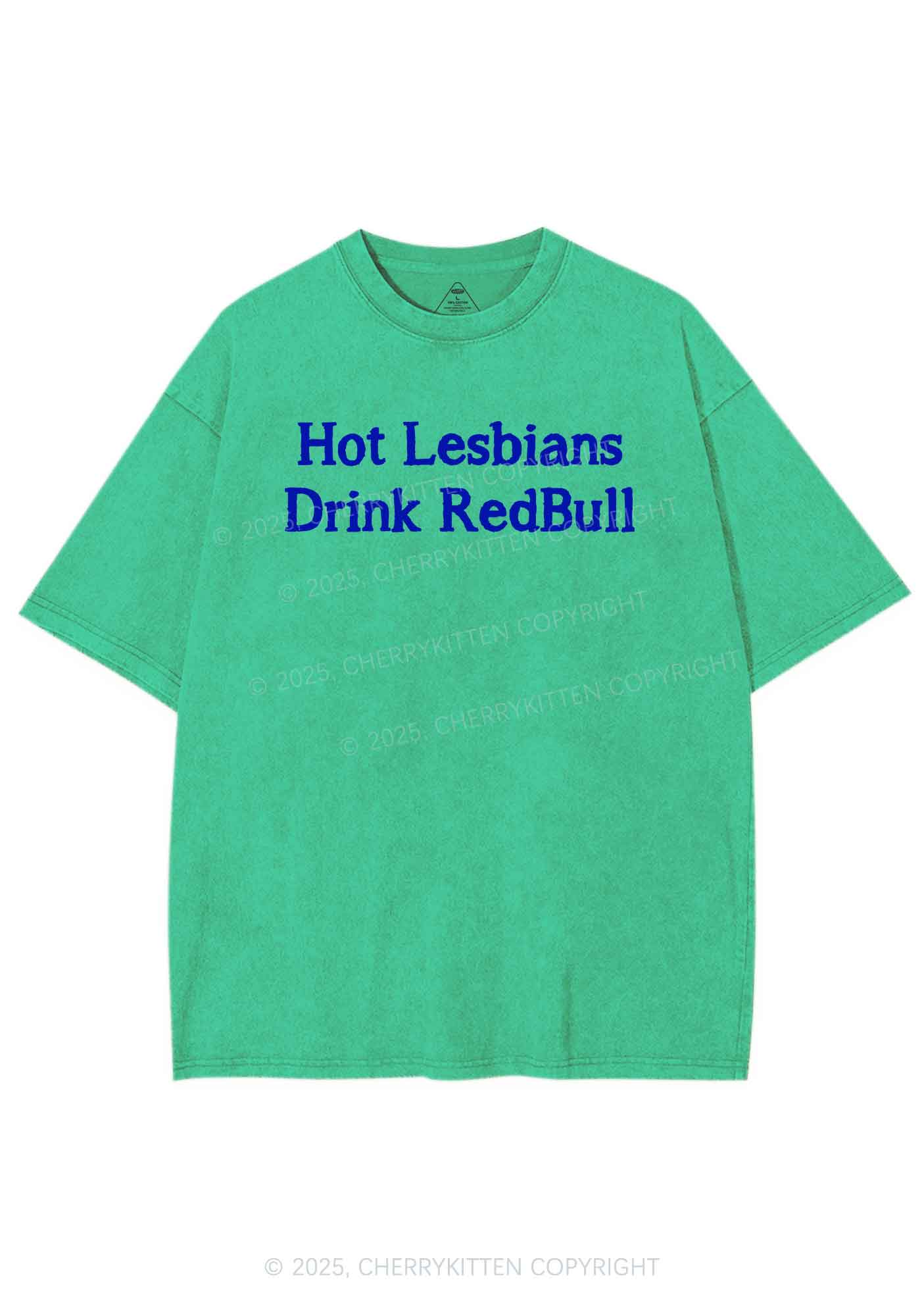 Hot Lesbians Drink Red Pride Y2K Shirts Washed Tee Cherrykitten - Image 8