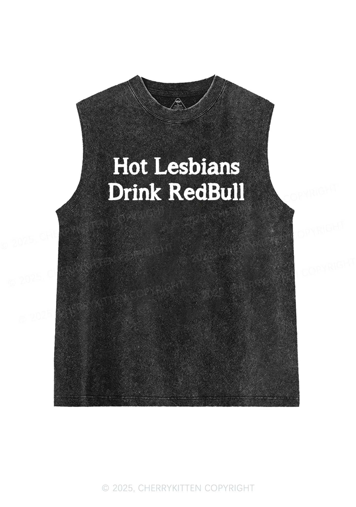 Hot Lesbians Drink Red Pride Y2K Washed Muscle Tank Cherrykitten - Image 3