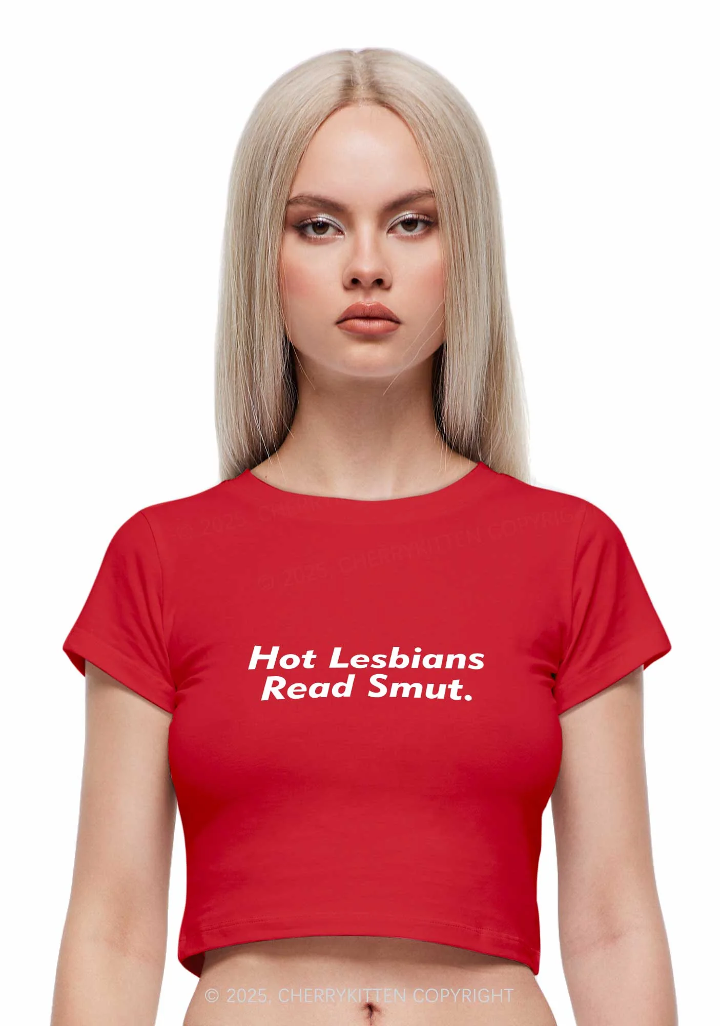 Hot Lesbians Read Smxt Y2K Baby Tee Cherrykitten - Image 3