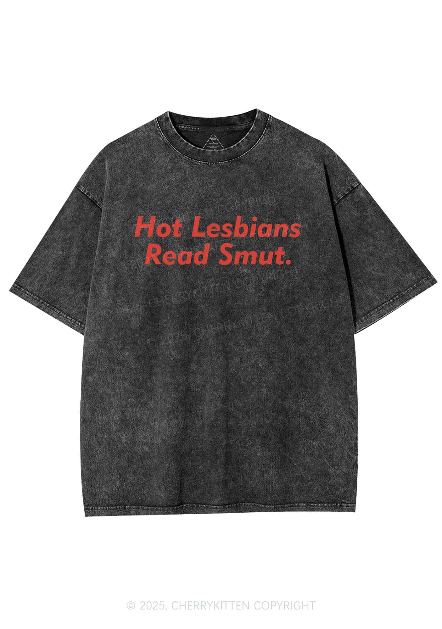 Hot Lesbians Read Smxt Y2K Shirts Washed Tee Cherrykitten - Image 3