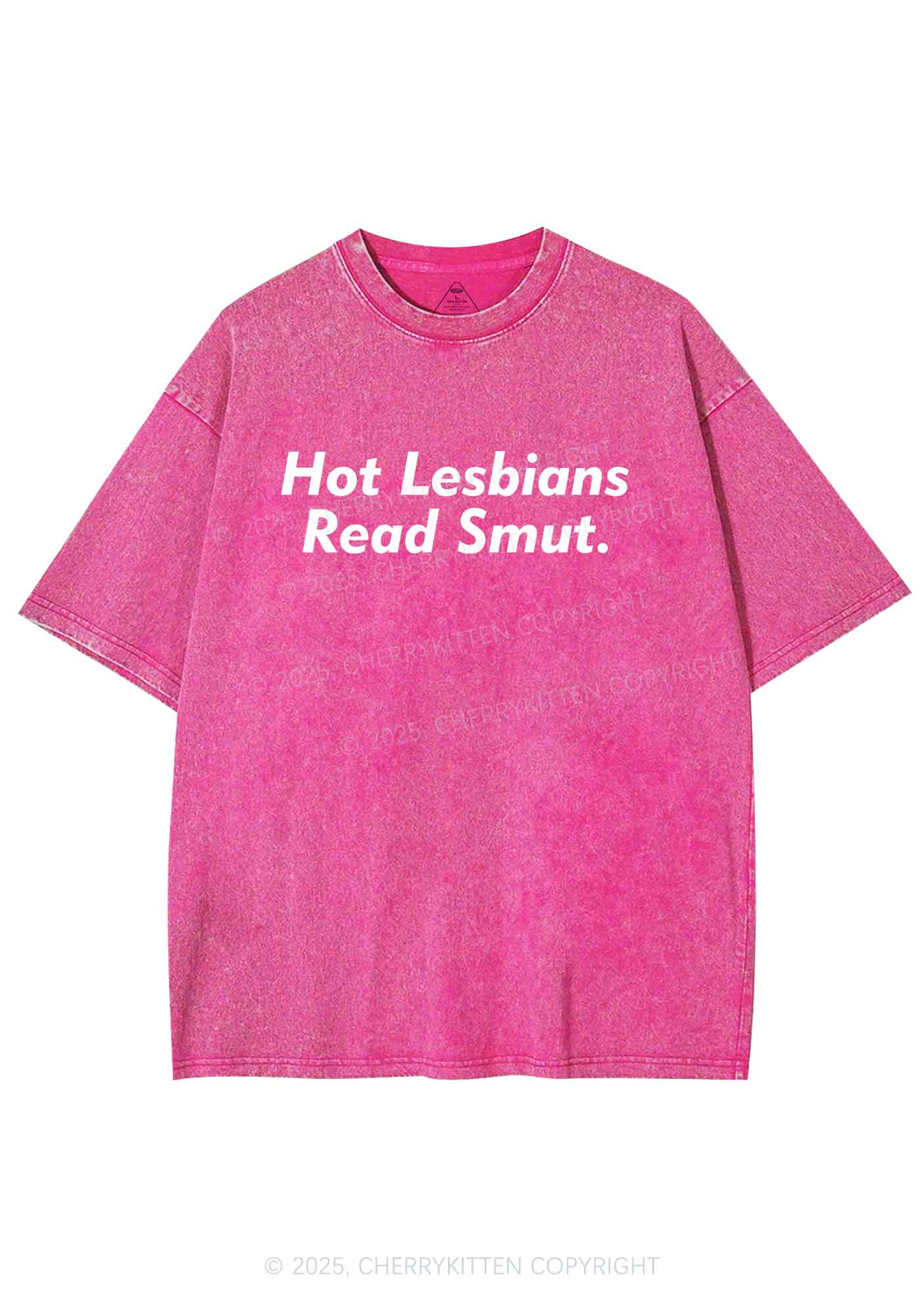 Hot Lesbians Read Smxt Y2K Shirts Washed Tee Cherrykitten - Image 4