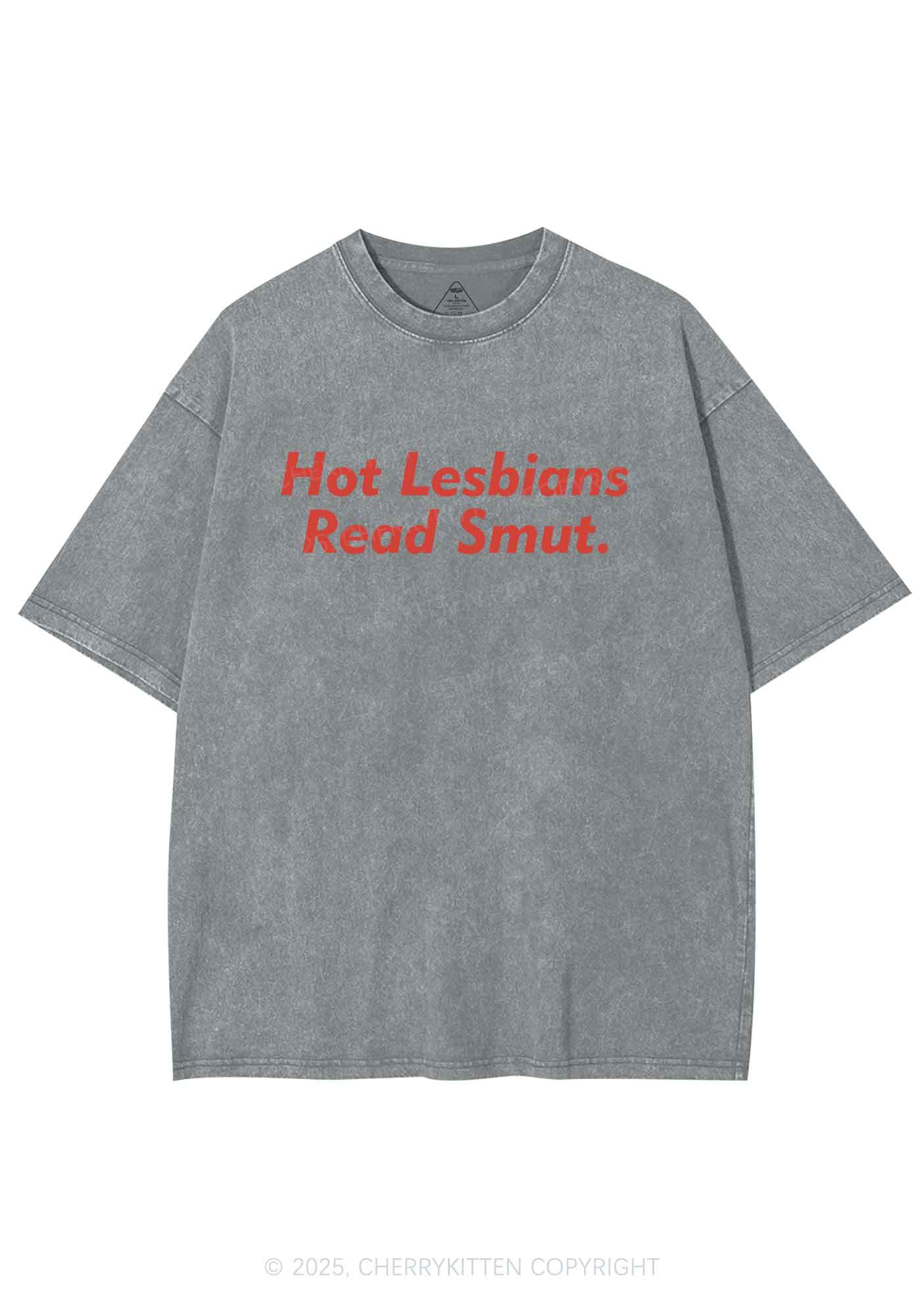 Hot Lesbians Read Smxt Y2K Shirts Washed Tee Cherrykitten - Image 5