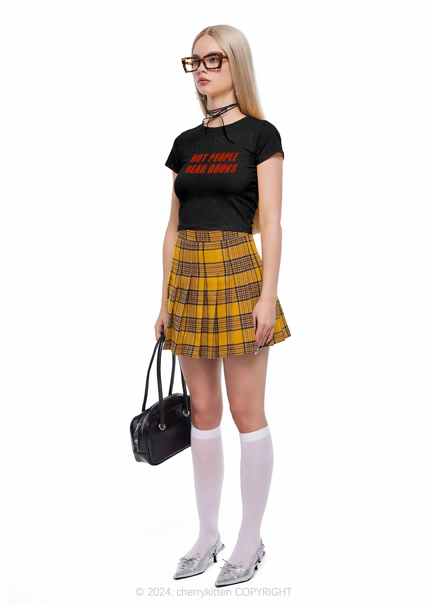 Hot People Read Books Y2K Baby Tee Cherrykitten - Image 4