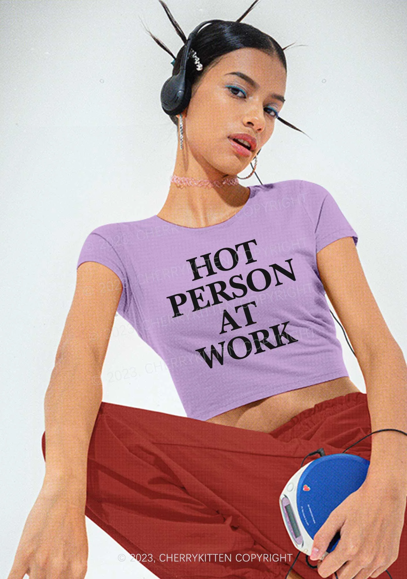 Hot Person At Work Y2K Baby Tee Cherrykitten - Image 2