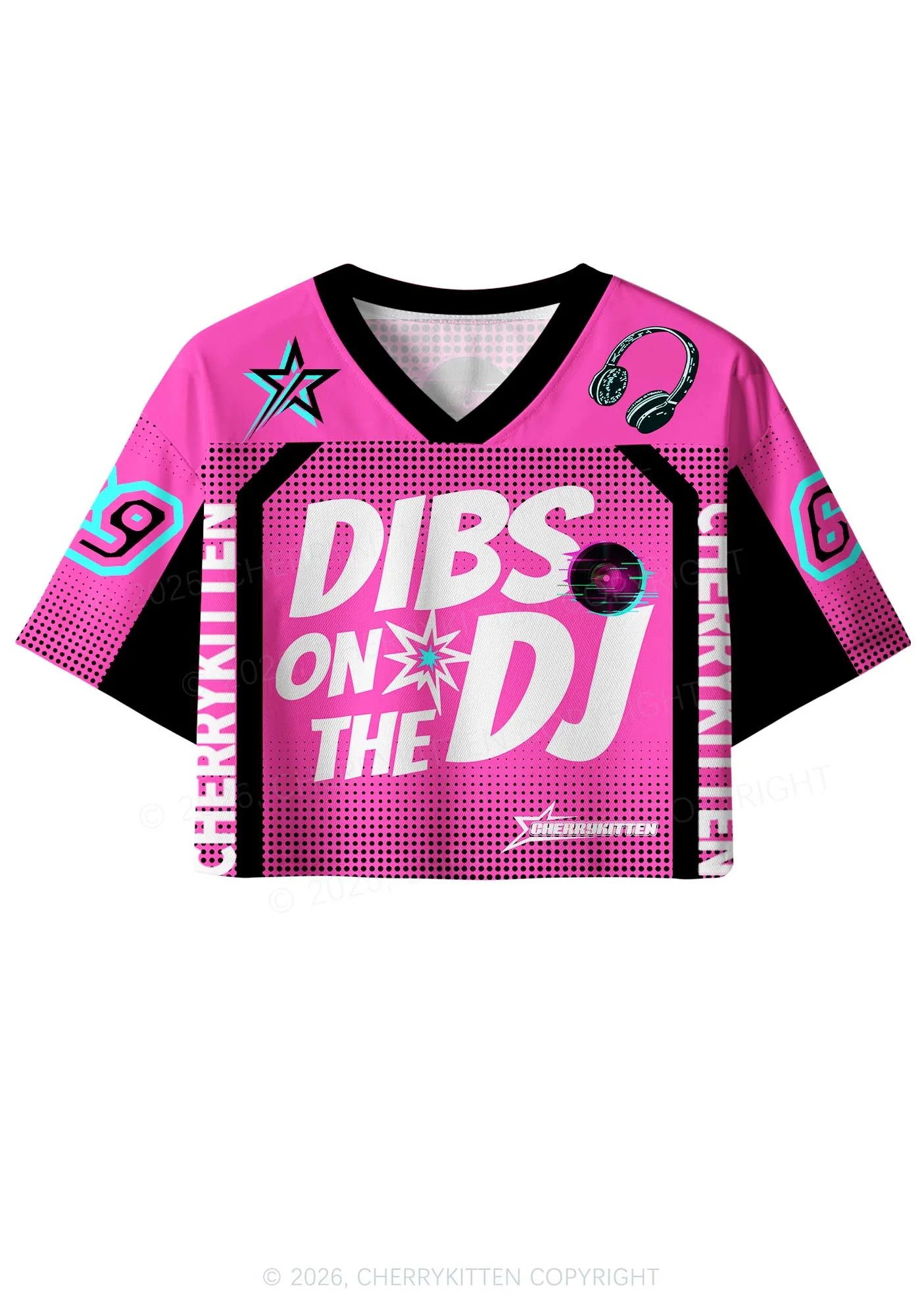Hot Pink Dibs On The DJ Y2K Crop Sport Jersey Shirts Cherrykitten - Image 3