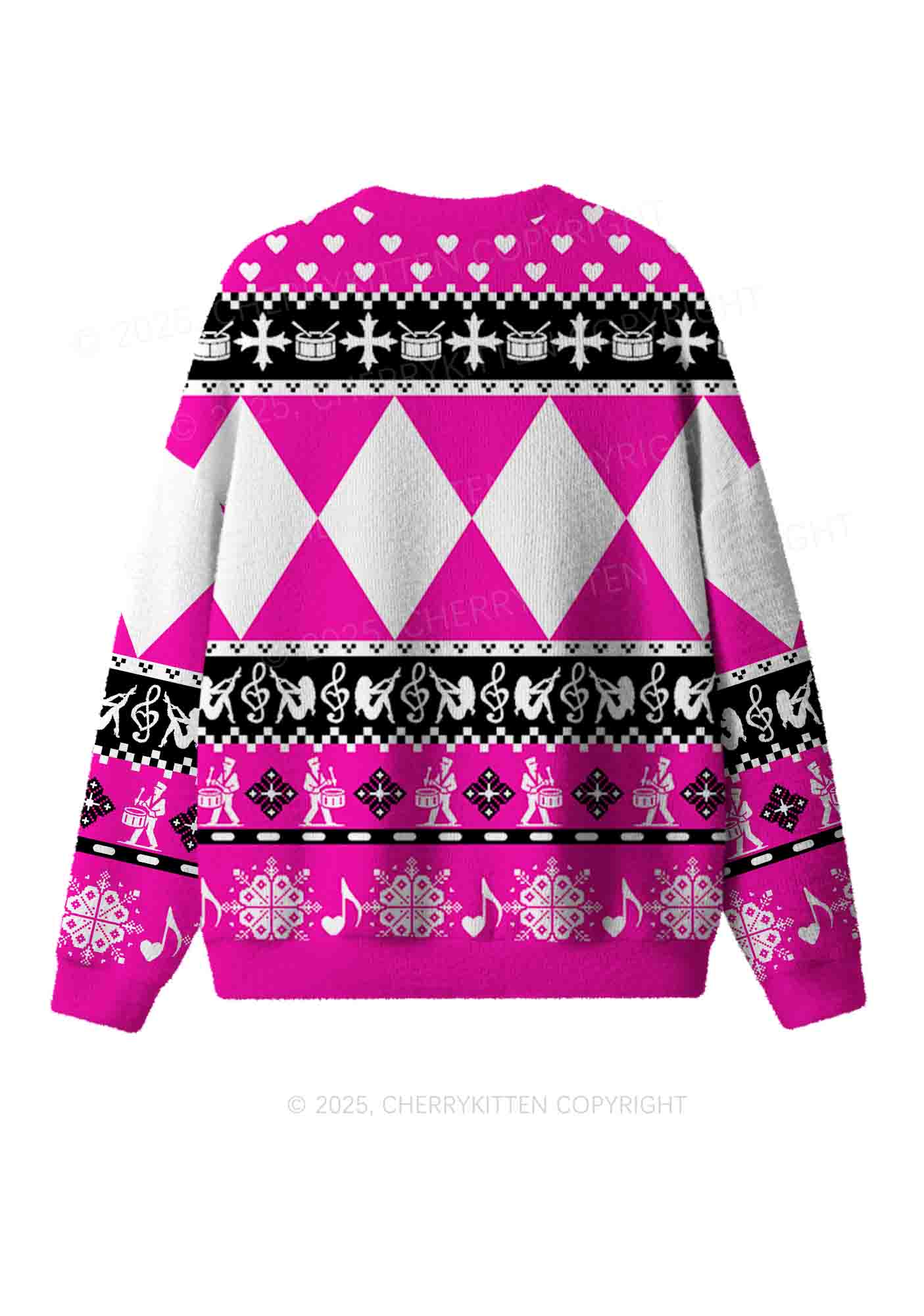 Hot Pink Dibs On The Drummer Y2K Christmas Knit Sweatshirt Cherrykitten - Image 2