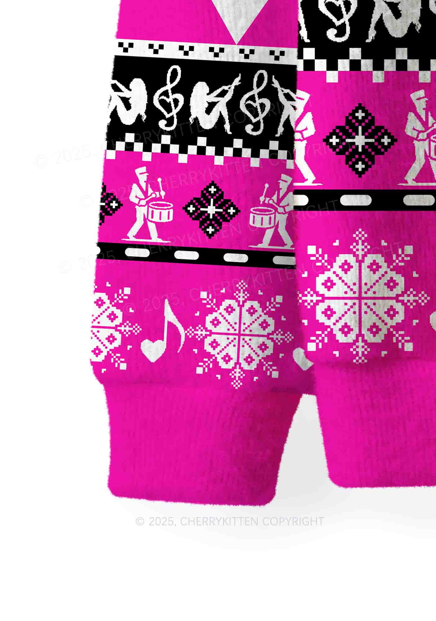 Hot Pink Dibs On The Drummer Y2K Christmas Knit Sweatshirt Cherrykitten - Image 4