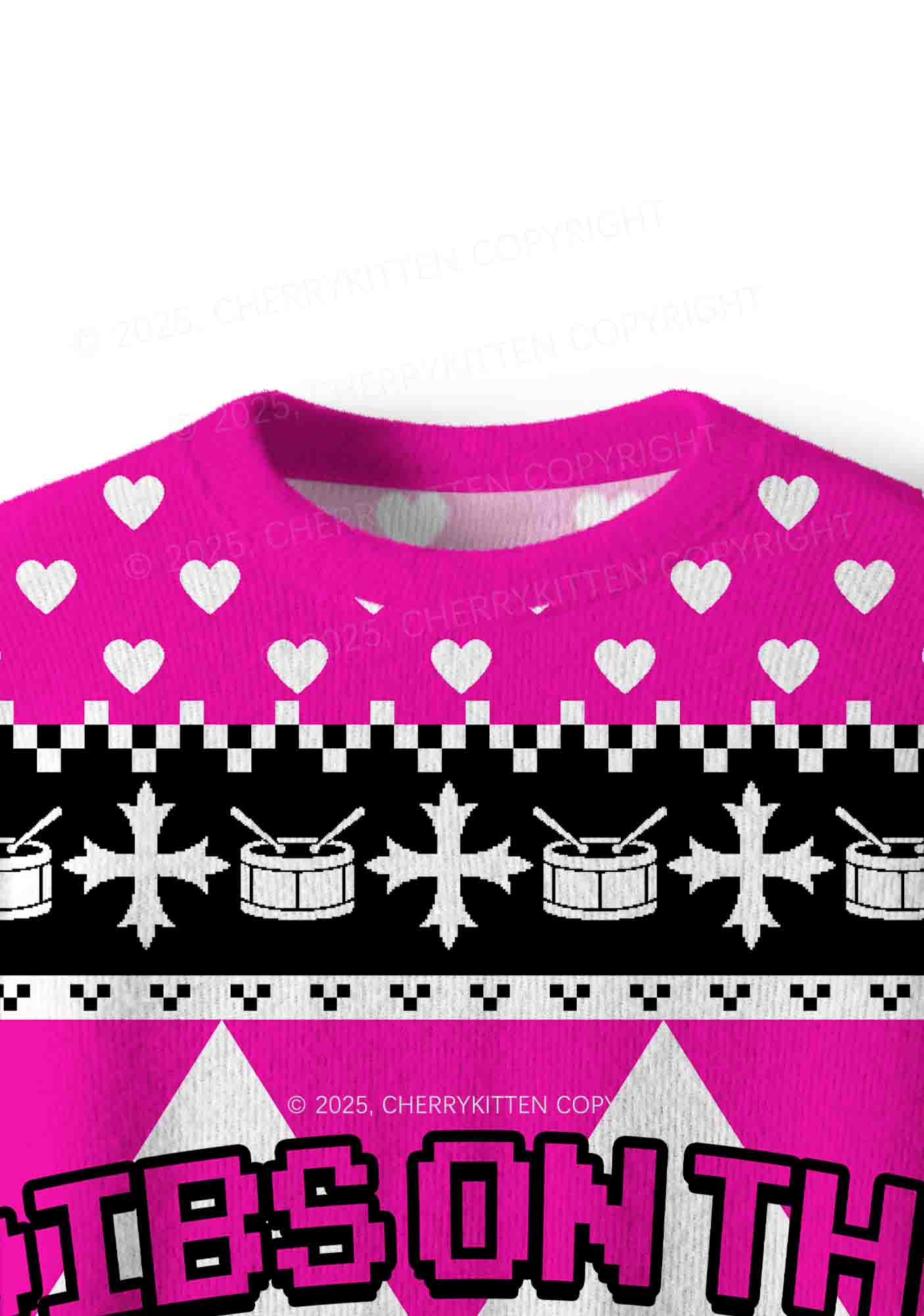 Hot Pink Dibs On The Drummer Y2K Christmas Knit Sweatshirt Cherrykitten - Image 5