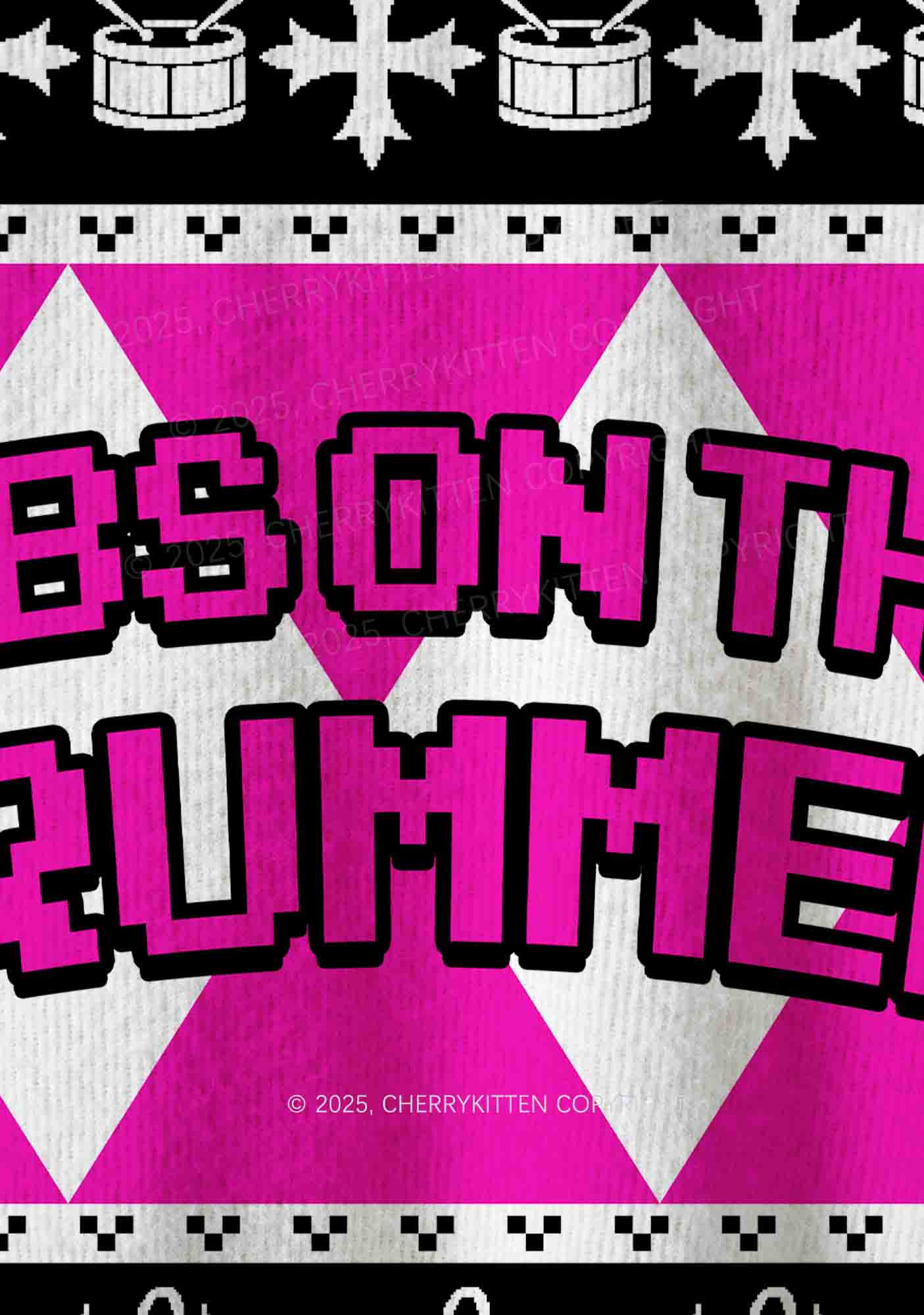 Hot Pink Dibs On The Drummer Y2K Christmas Knit Sweatshirt Cherrykitten - Image 6
