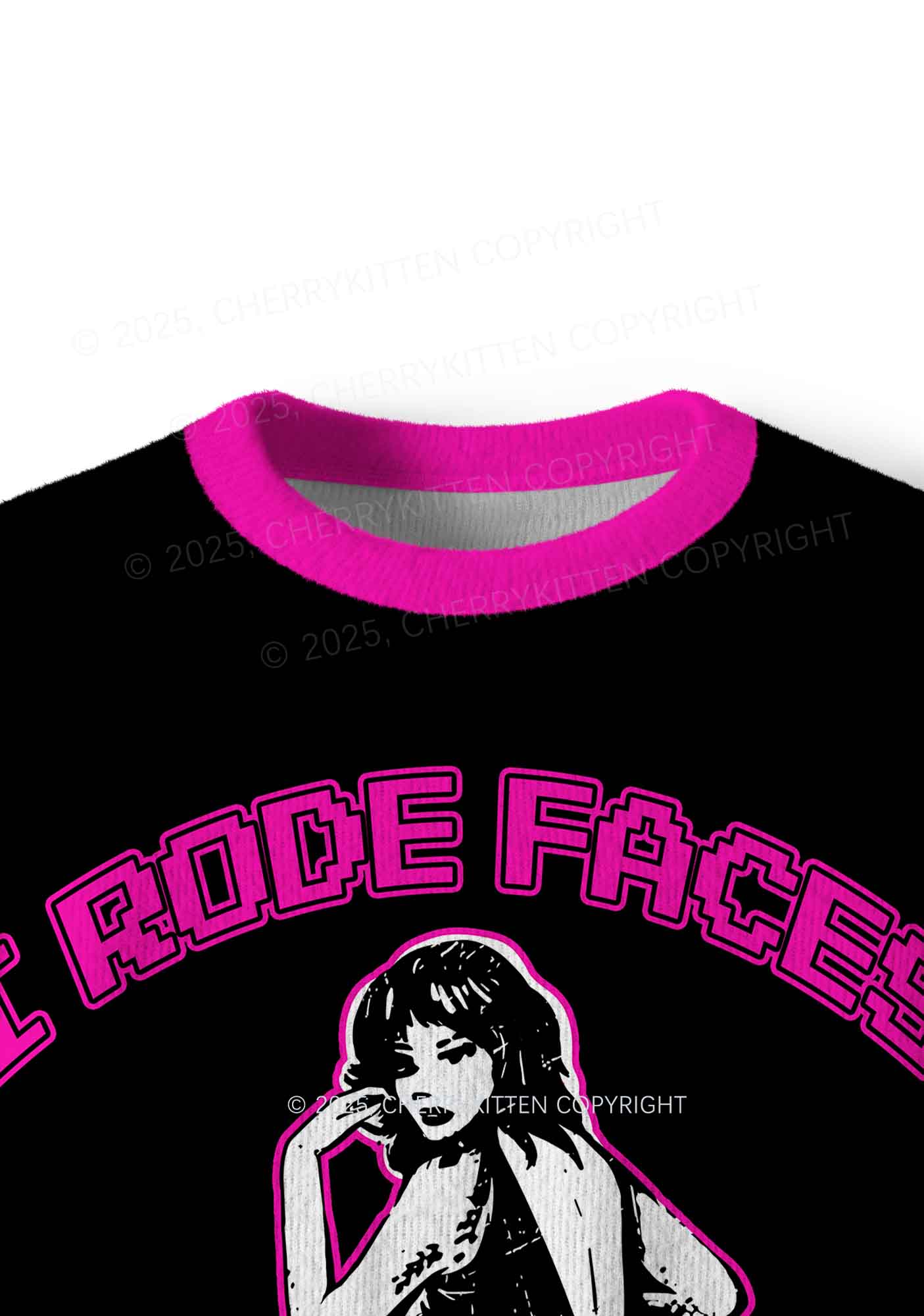 Hot Pink I Rode Faces Y2K Christmas Knit Sweatshirt Cherrykitten - Image 5
