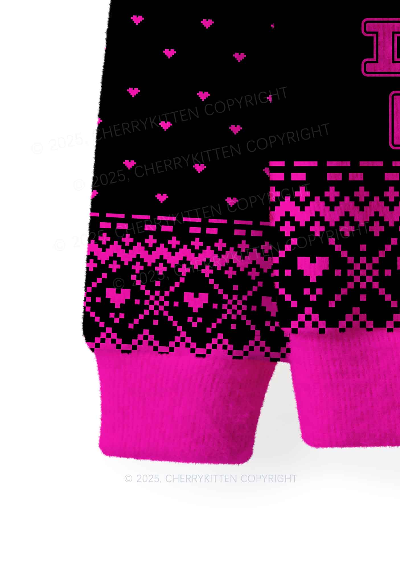 Hot Pink I Rode Faces Y2K Christmas Knit Sweatshirt Cherrykitten - Image 6