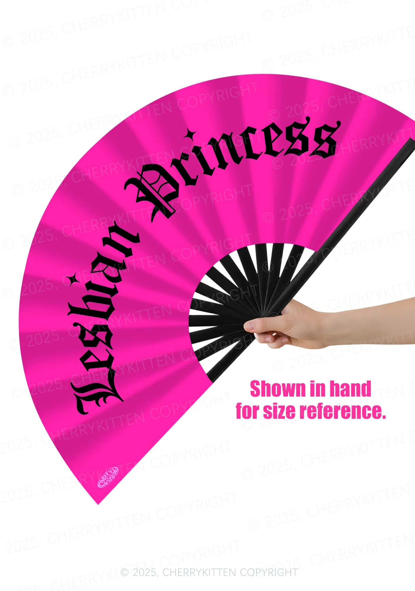 Hot Pink Lesbian Princess Pride Y2K Rave Hand Fan Cherrykitten - Image 2