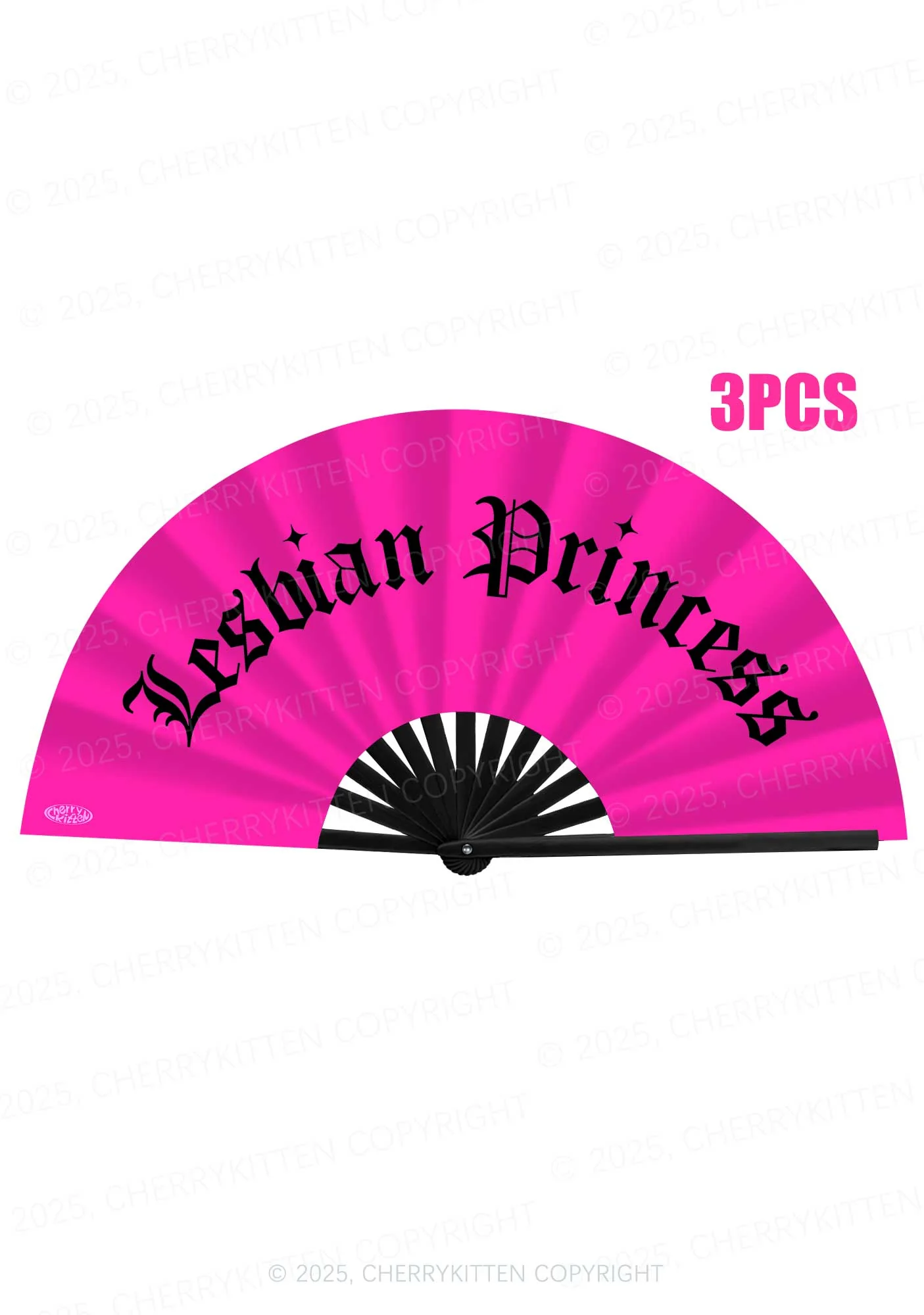 Hot Pink Lesbian Princess Pride Y2K Rave Hand Fan Cherrykitten - Image 3