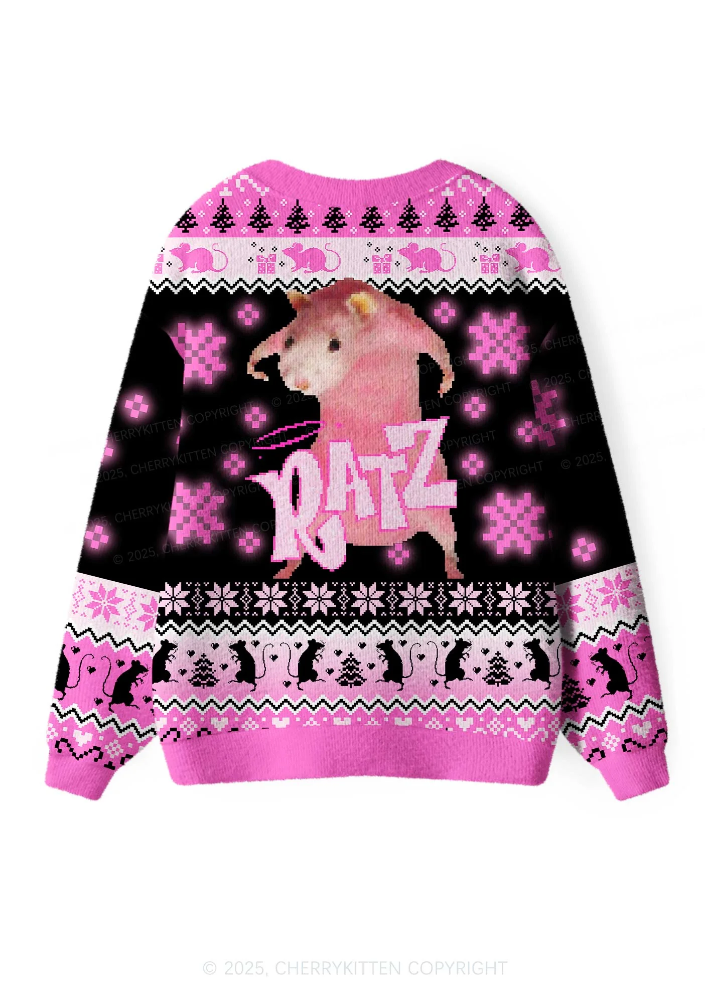 Hot Pink Ratz Y2K Christmas Cardigan Knit Sweatshirt Cherrykitten - Image 2