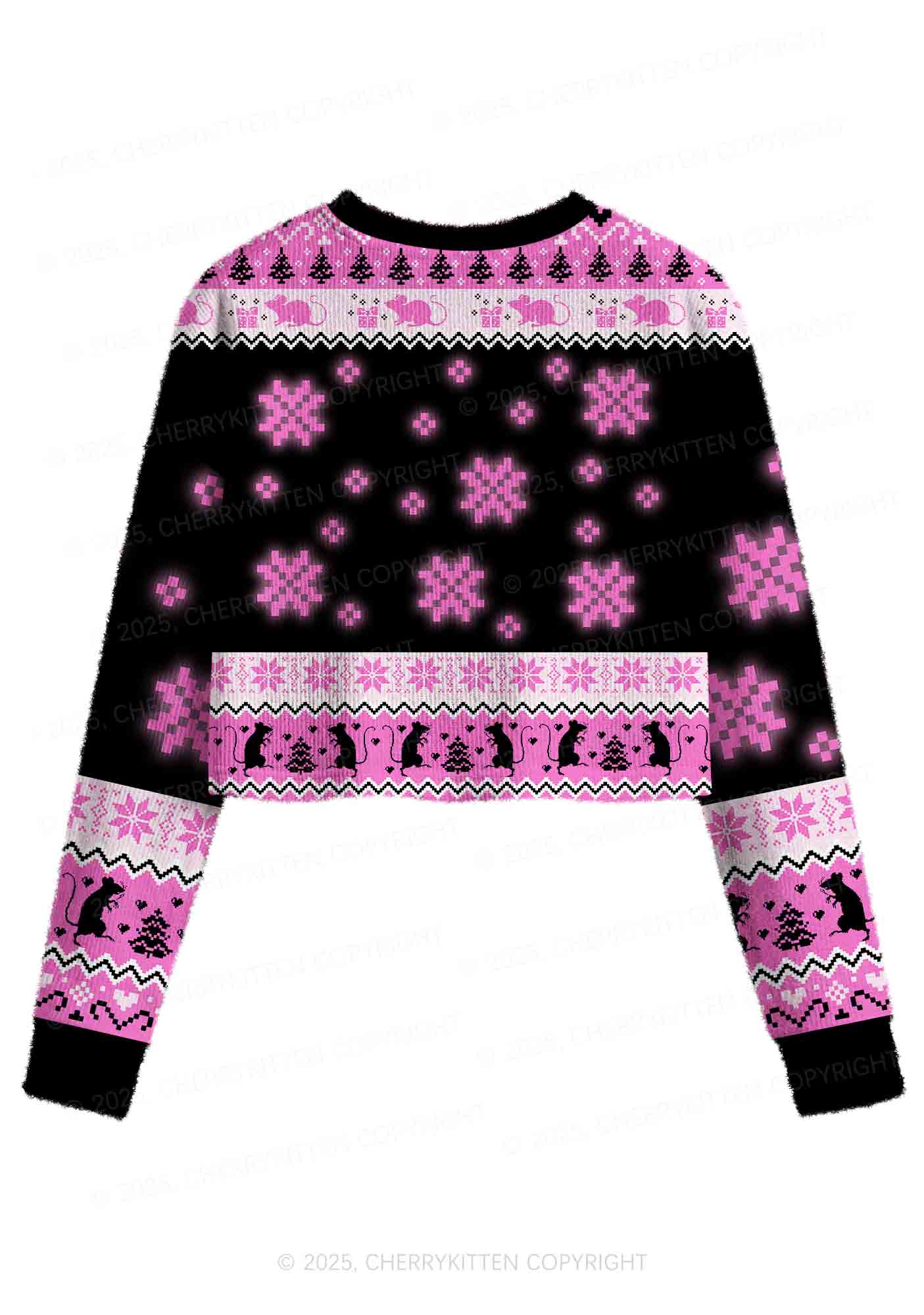 Hot Pink Ratz Y2K Christmas Crop Knit Sweatshirt Cherrykitten - Image 2