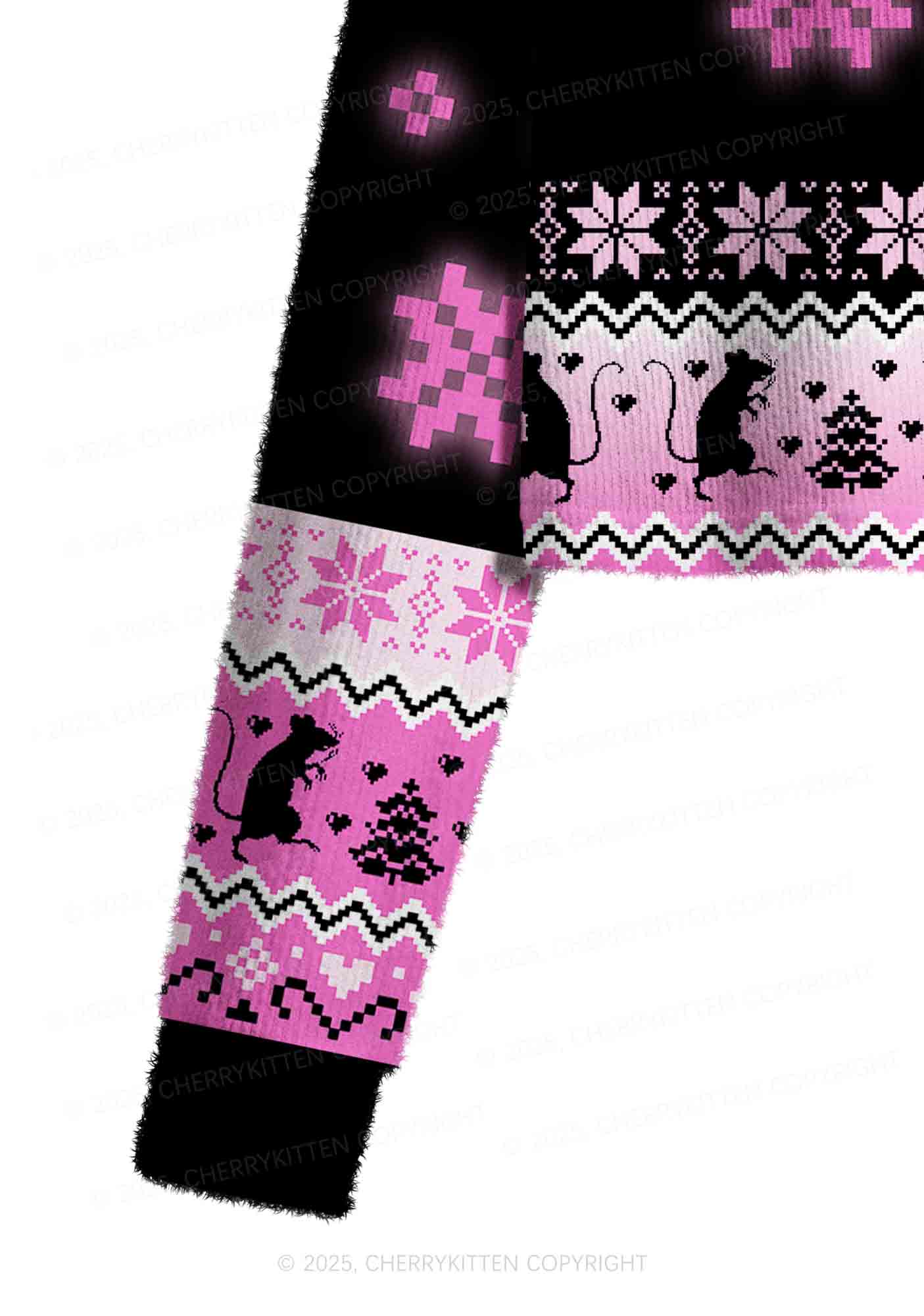 Hot Pink Ratz Y2K Christmas Crop Knit Sweatshirt Cherrykitten - Image 5