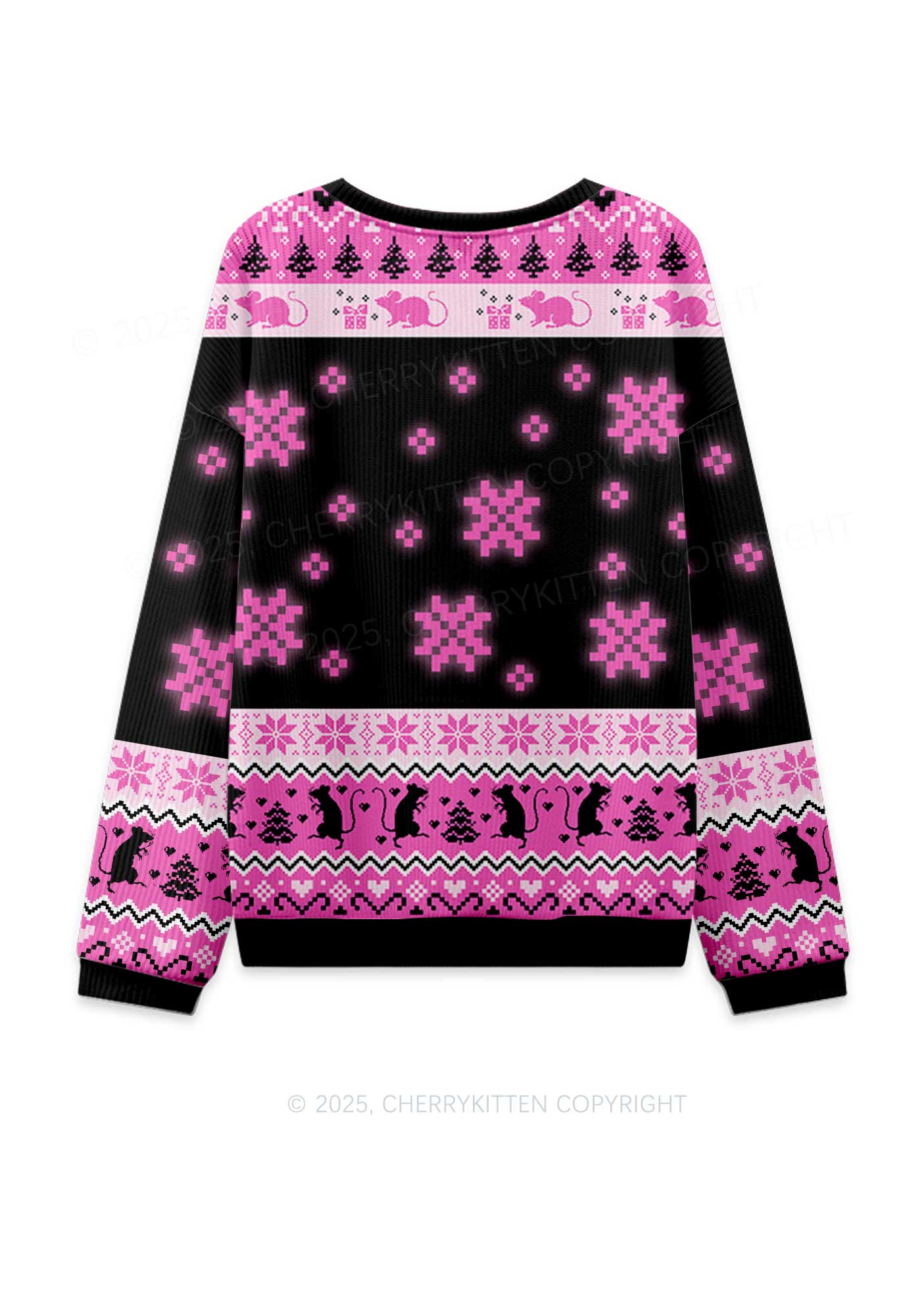 Hot Pink Ratz Y2K Christmas Knit Sweatshirt Cherrykitten - Image 2