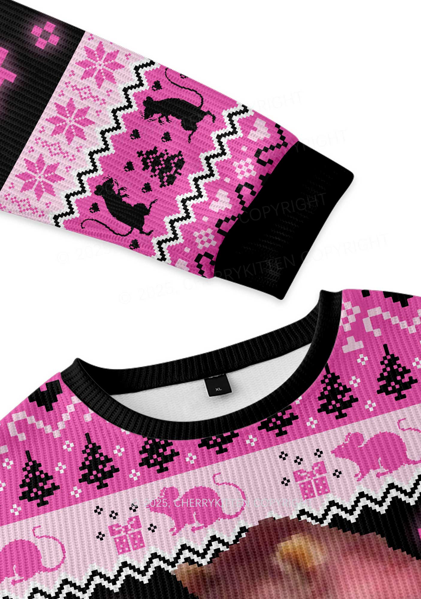 Hot Pink Ratz Y2K Christmas Knit Sweatshirt Cherrykitten - Image 3