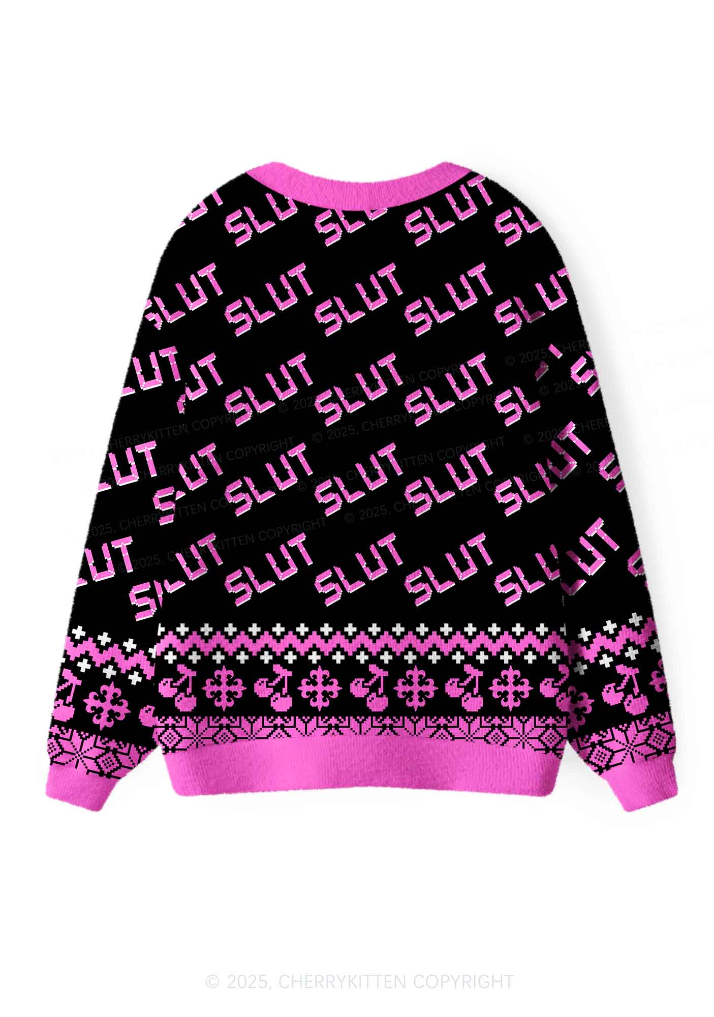 Hot Pink Slxt Y2K Christmas Cardigan Knit Sweatshirt Cherrykitten - Image 2