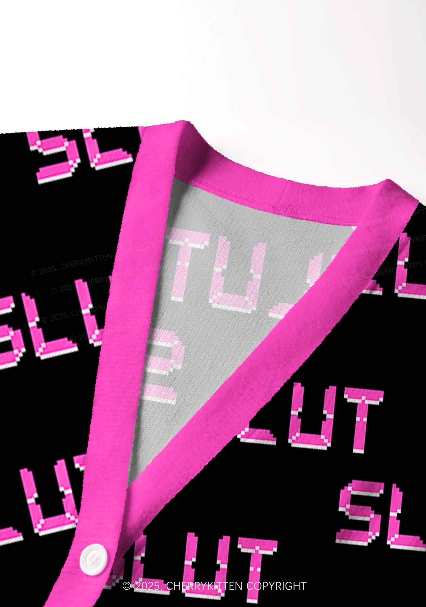 Hot Pink Slxt Y2K Christmas Cardigan Knit Sweatshirt Cherrykitten - Image 5