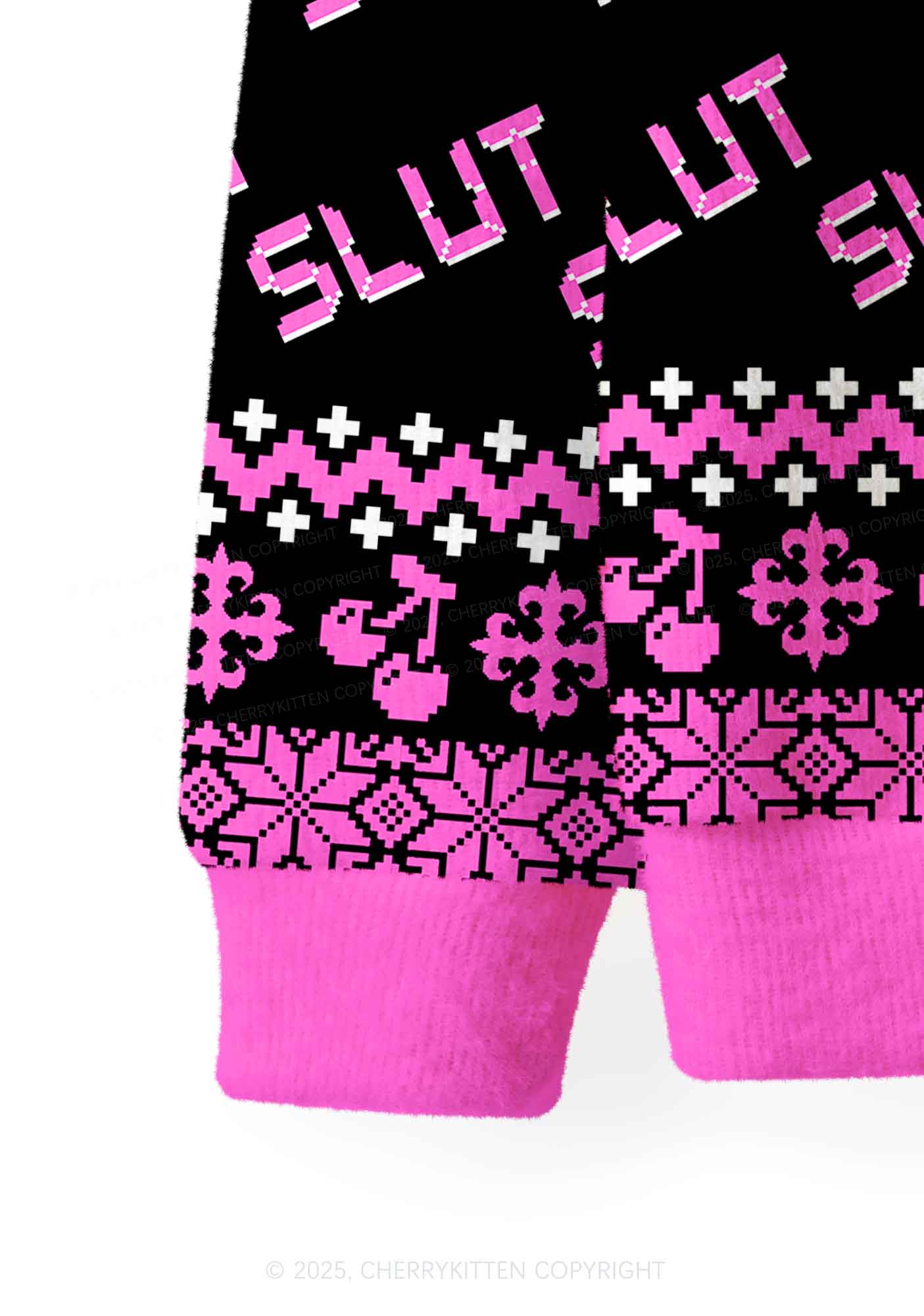 Hot Pink Slxt Y2K Christmas Cardigan Knit Sweatshirt Cherrykitten - Image 6
