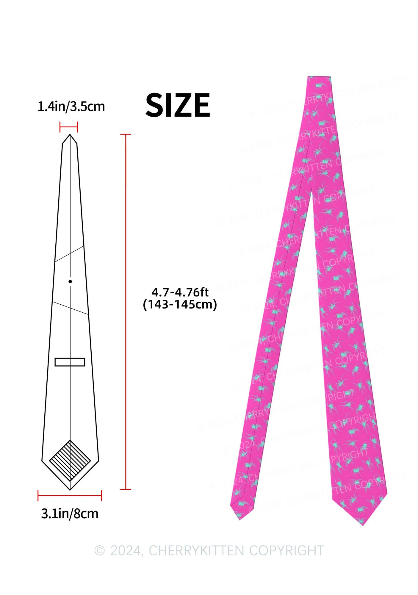 Hot Pink Spider Y2K Necktie Cherrykitten - Image 2