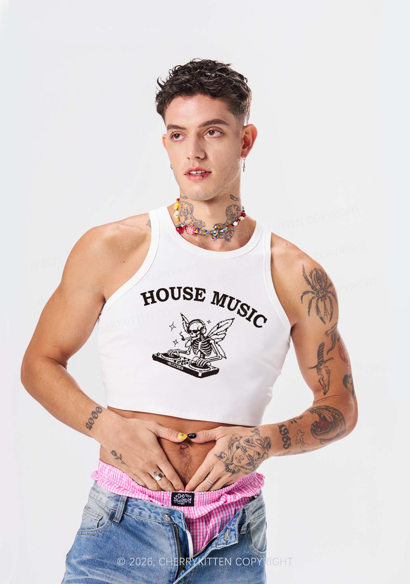 House Music Skeleton Y2K Crop Tank Top Cherrykitten - Image 2