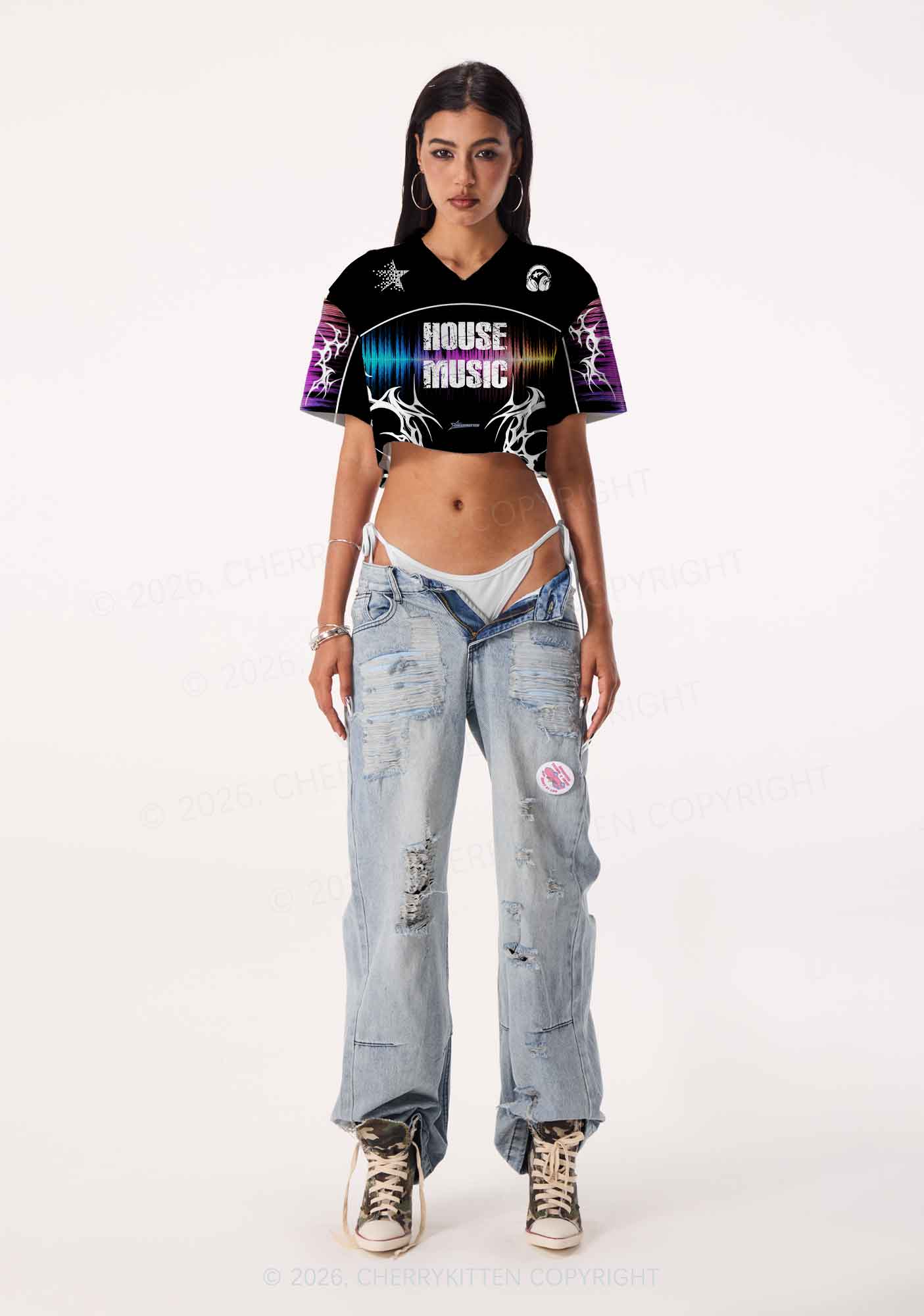 House Music Y2K Crop Sport Jersey Shirts Cherrykitten - Image 2