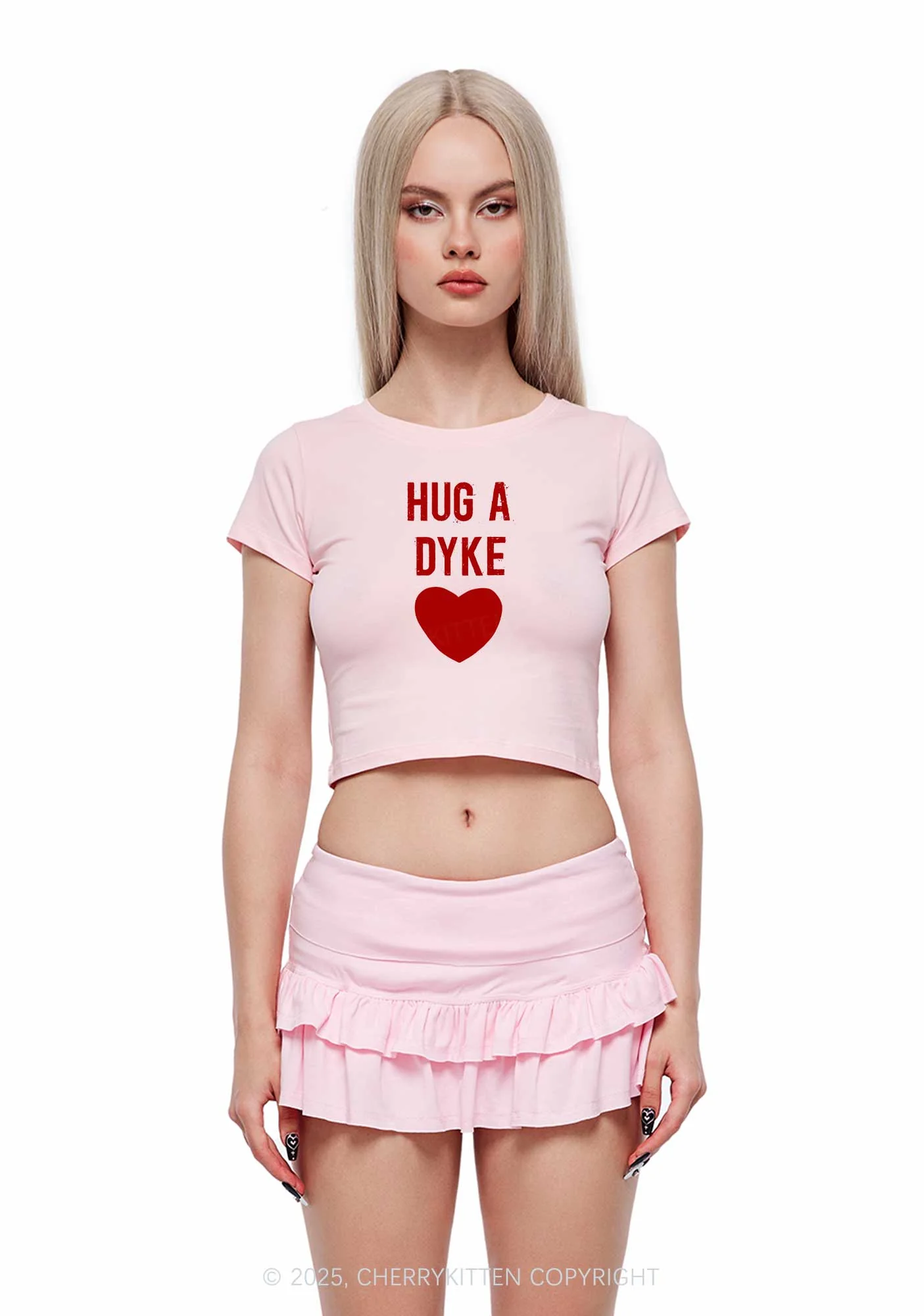 Hug A Dyke Y2K Baby Tee Cherrykitten - Image 2