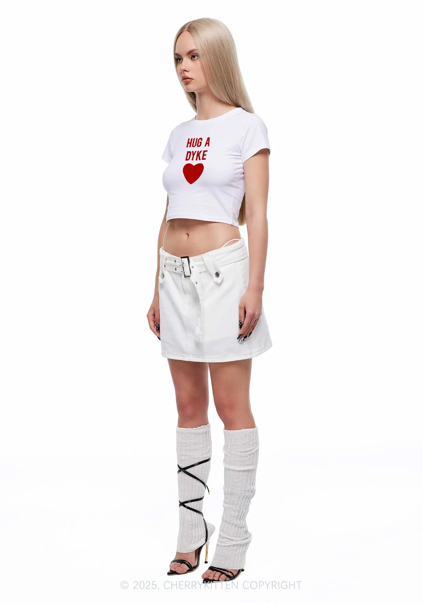 Hug A Dyke Y2K Baby Tee Cherrykitten - Image 3