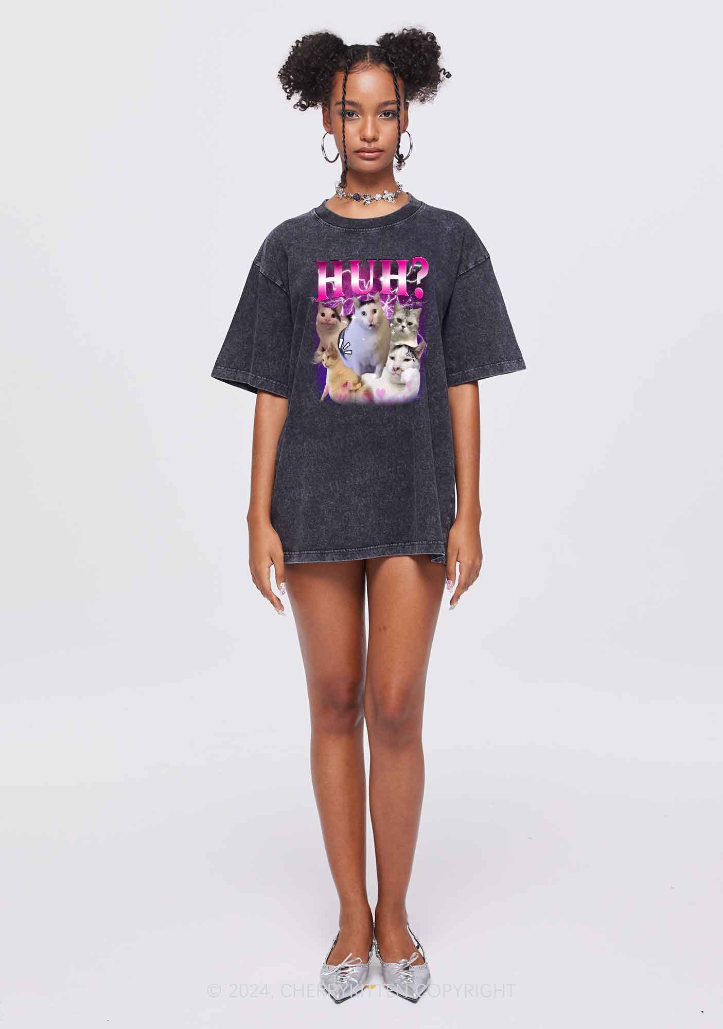 Huh Cat Y2K Washed Tee Cherrykitten - Image 3