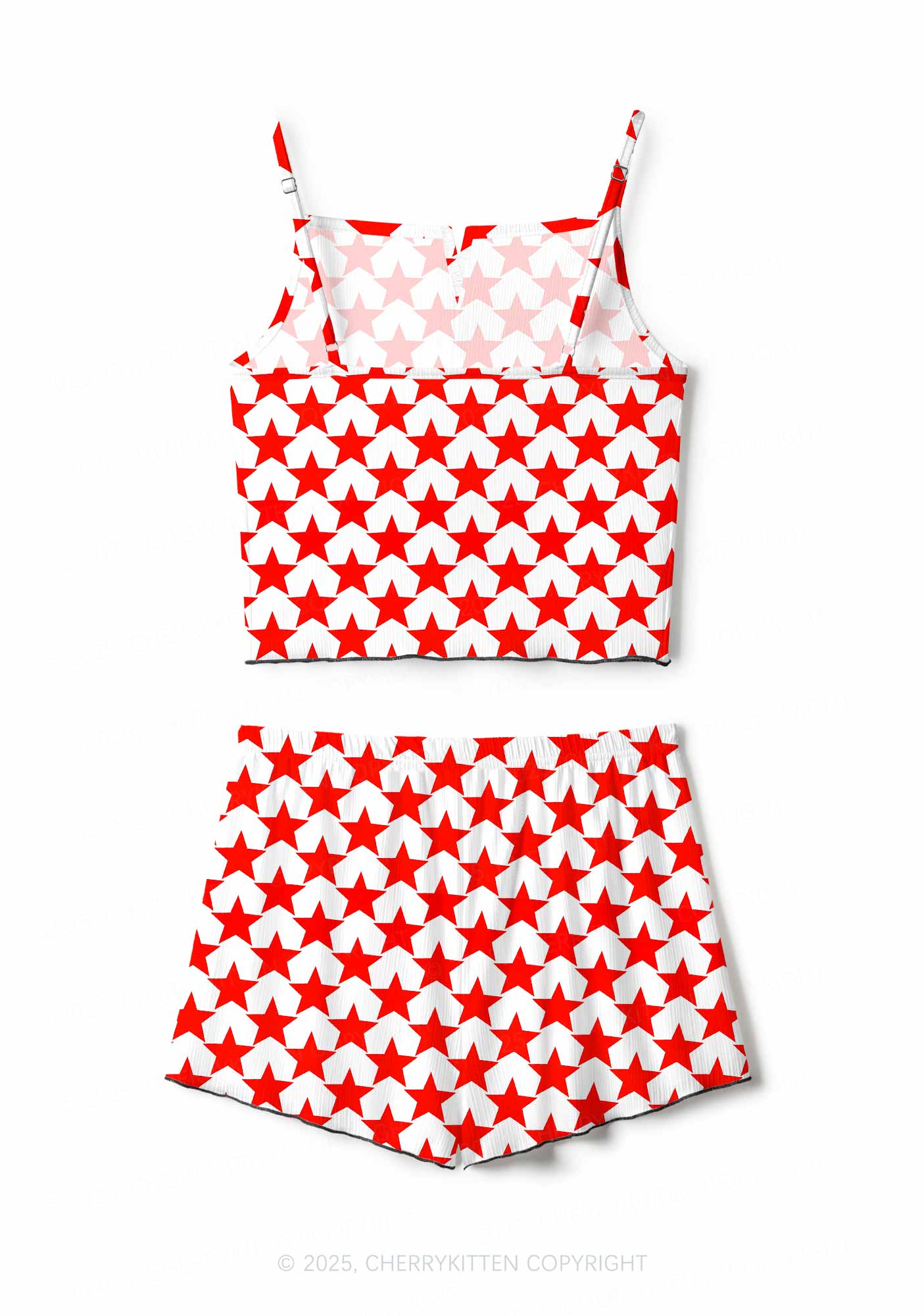 Hyper Red Stars Valentine's Day Y2K Print Cami Shorts Pajama Set Cherrykitten - Image 2