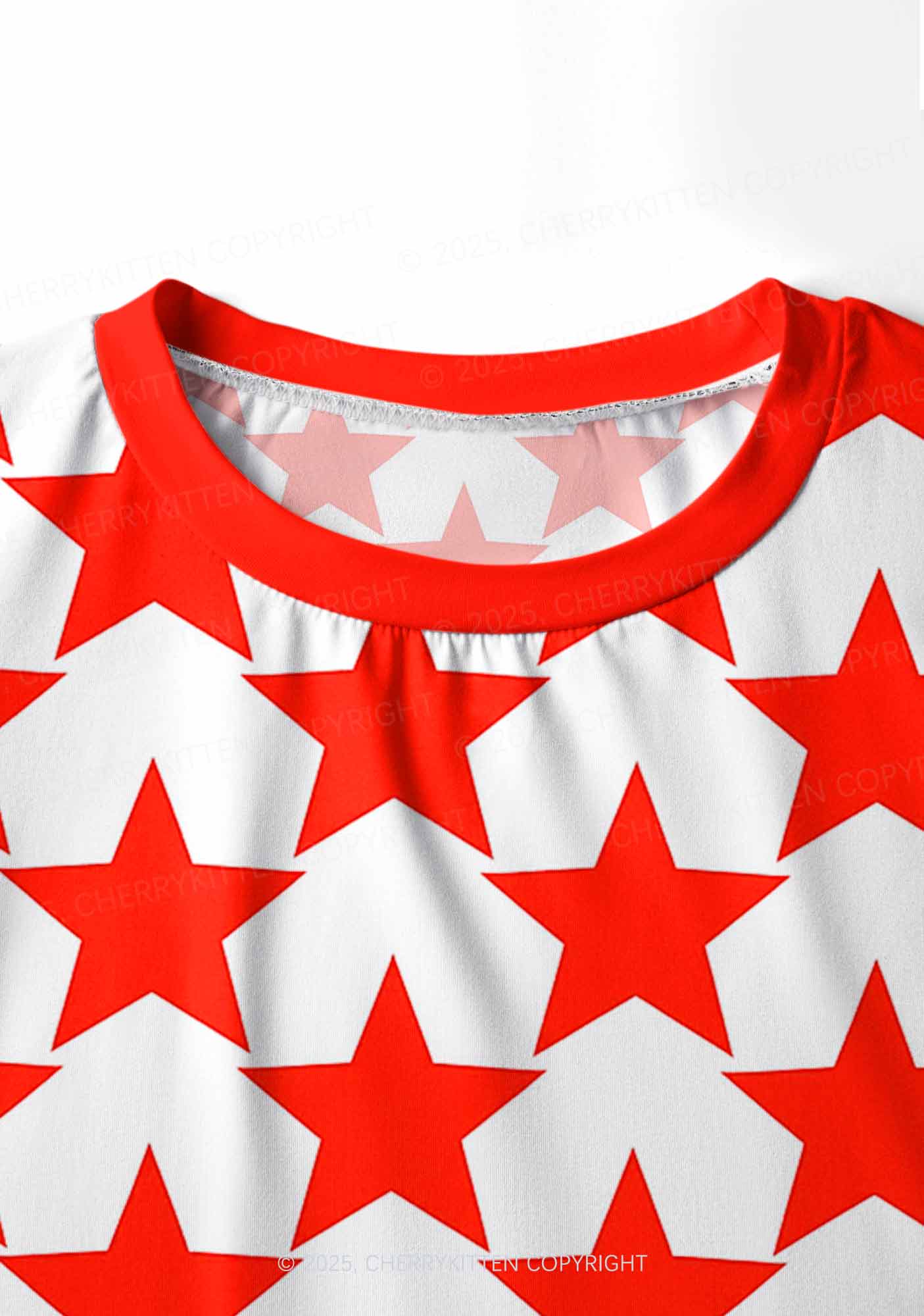 Hyper Red Stars Valentine's Day Y2K Print Long Sleeve Pajama Set Cherrykitten - Image 5