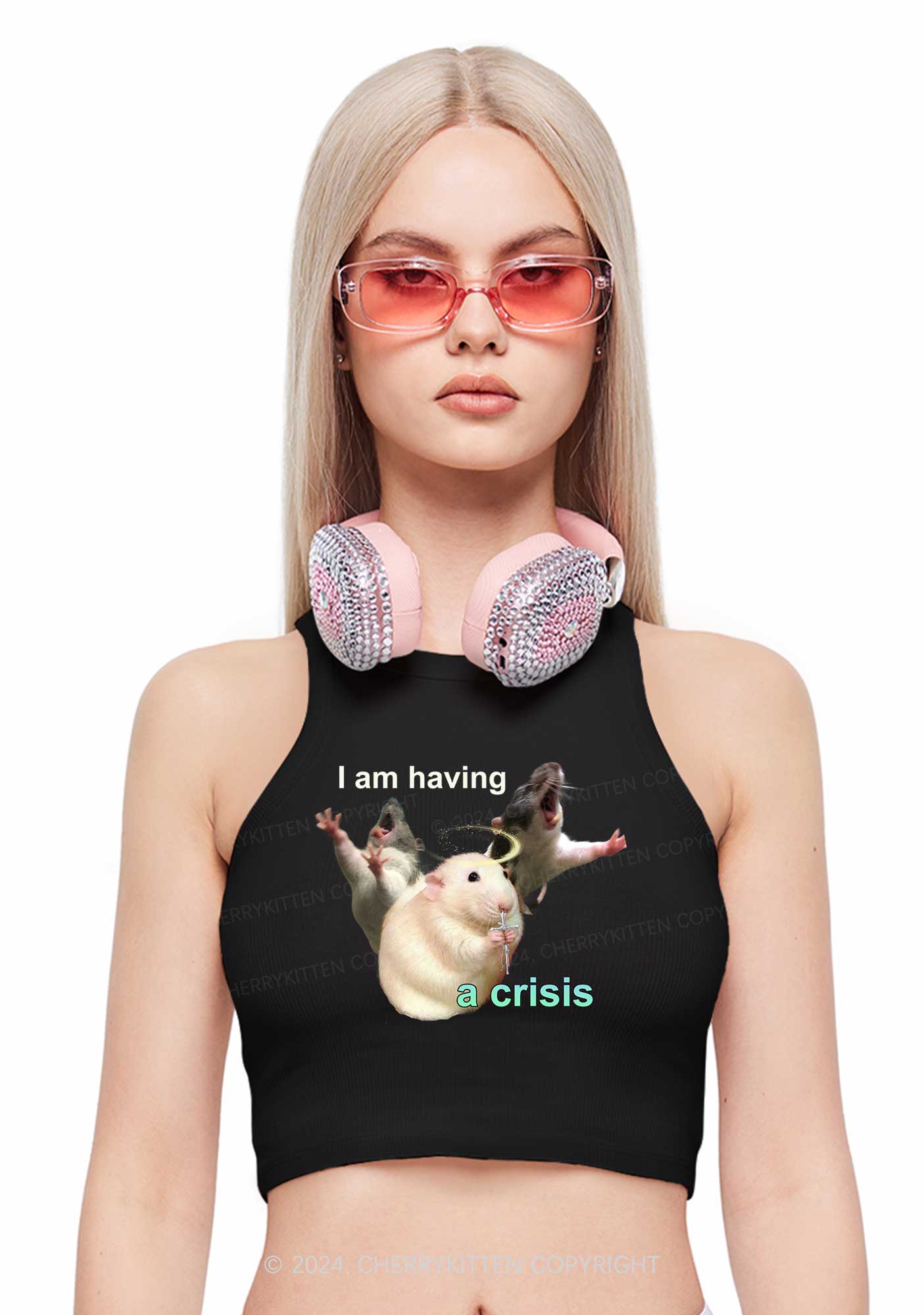 I Am Having Crisis Y2K Crop Tank Top Cherrykitten - Image 3