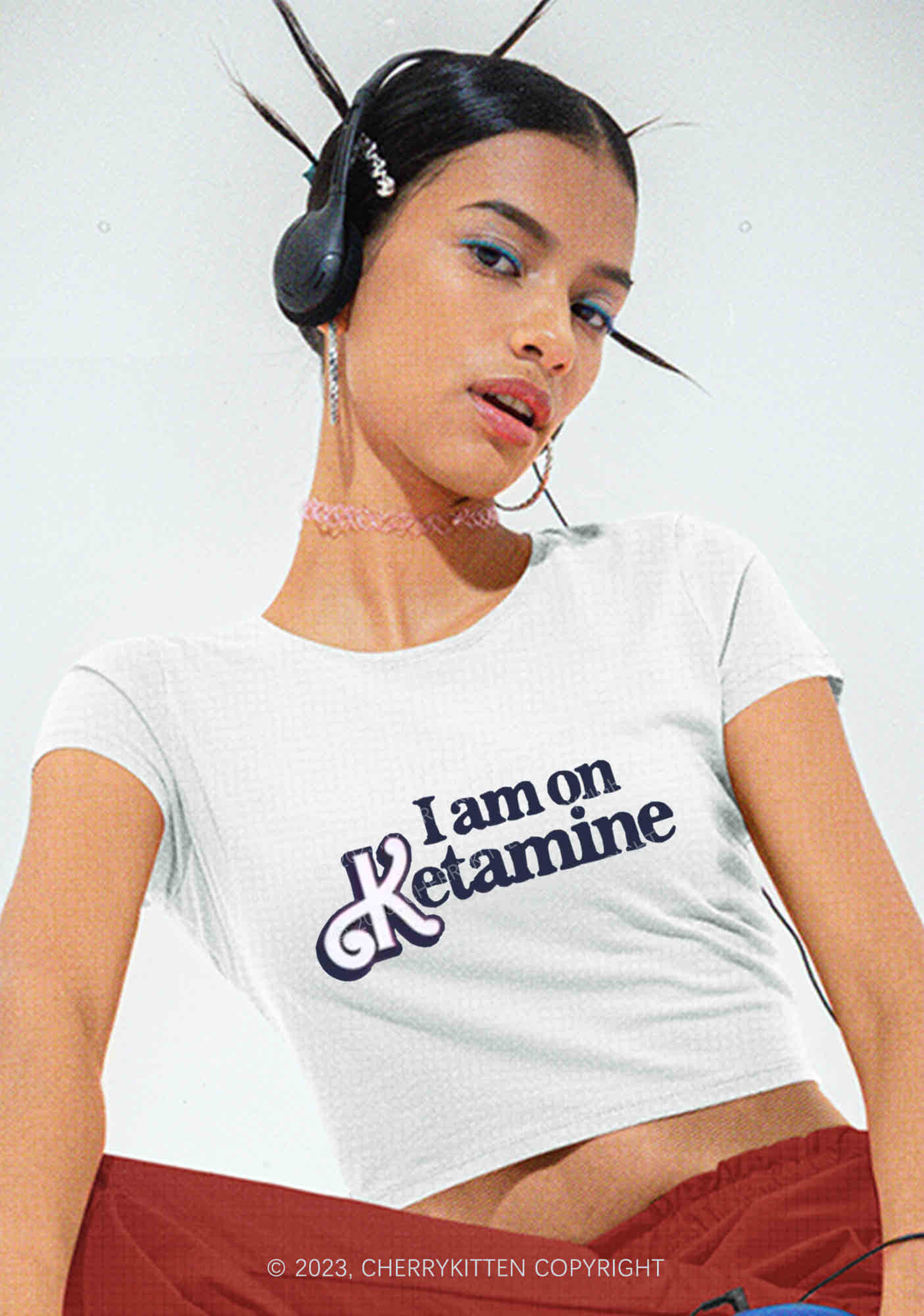 I Am On K Y2K Baby Tee Cherrykitten - Image 2