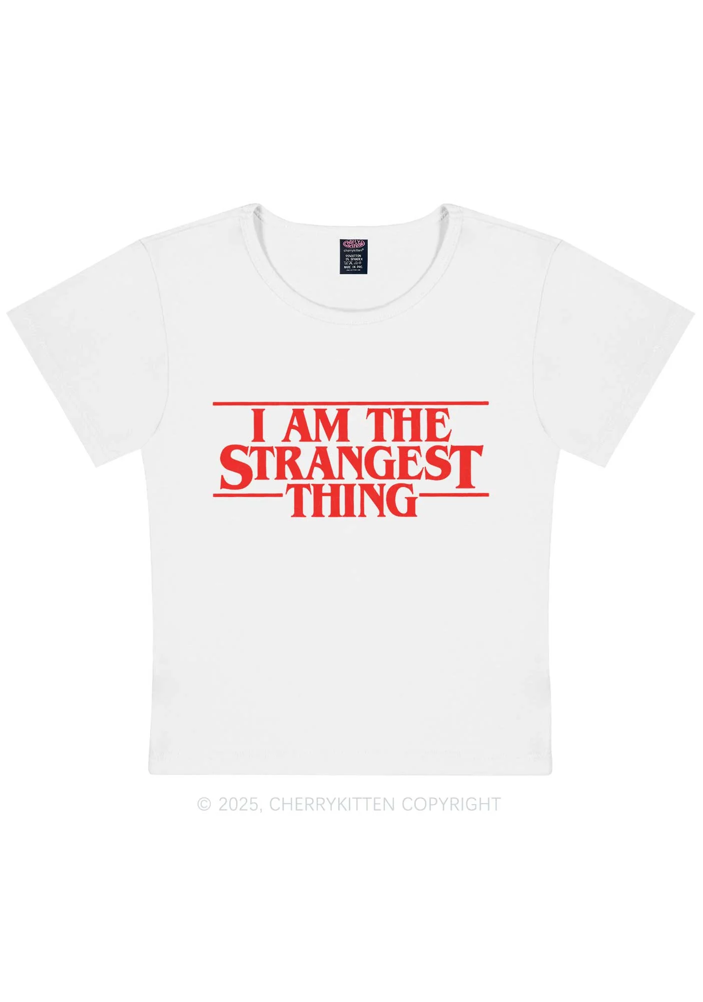 I Am The Strangest Thing Y2K Baby Tee Cherrykitten - Image 3