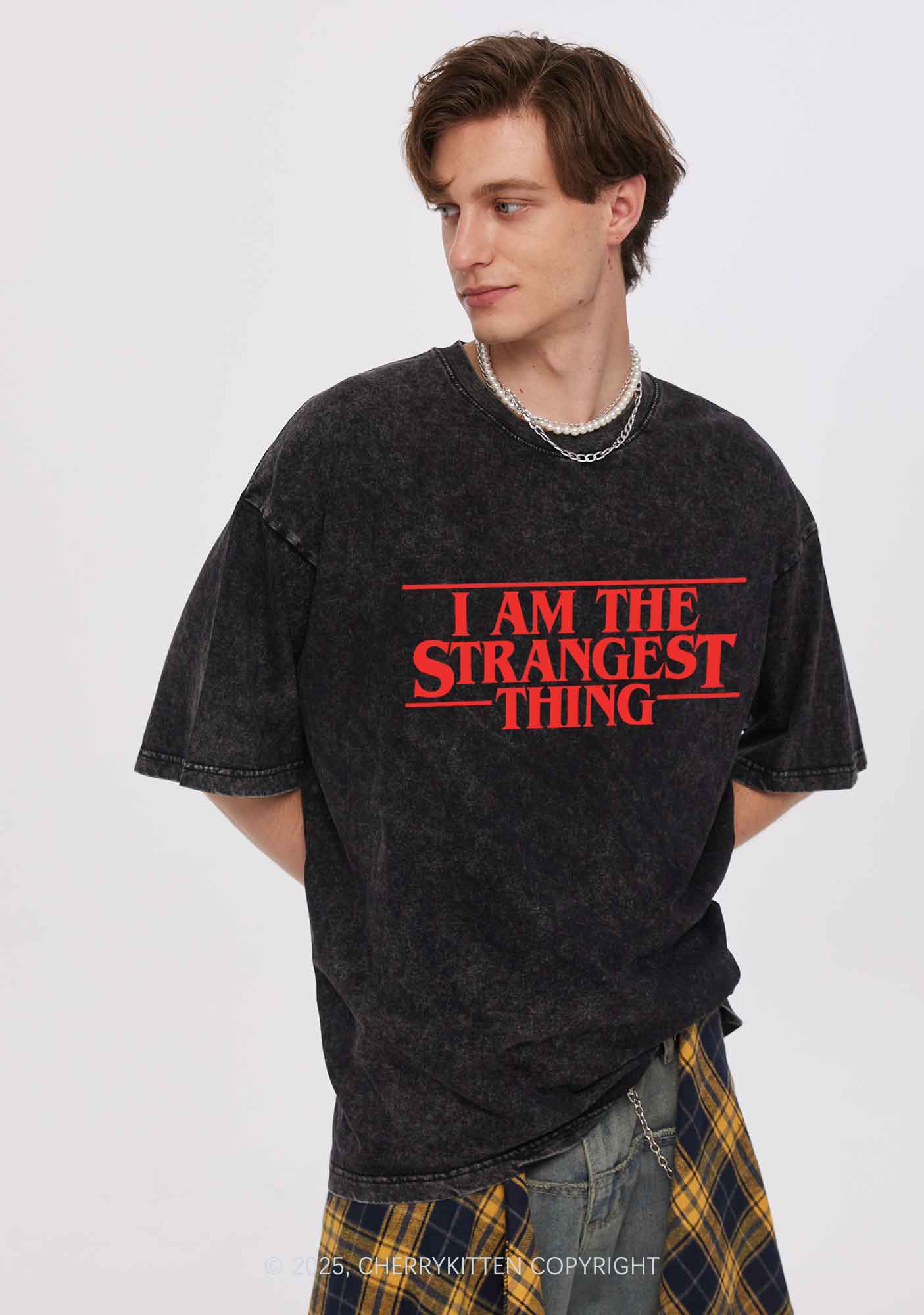 I Am The Strangest Thing Y2K Shirts Washed Tee Cherrykitten - Image 2