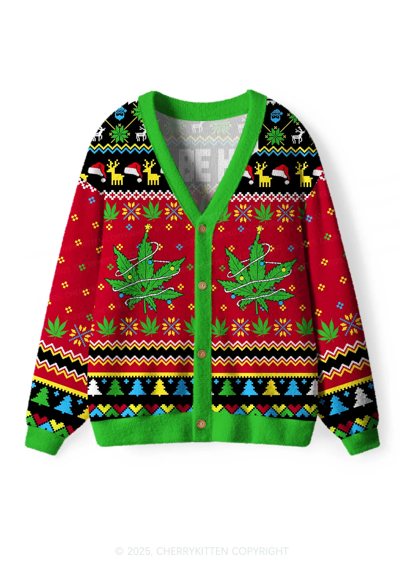 I Be High Y2K Christmas Cardigan Knit Sweatshirt Cherrykitten - Image 2