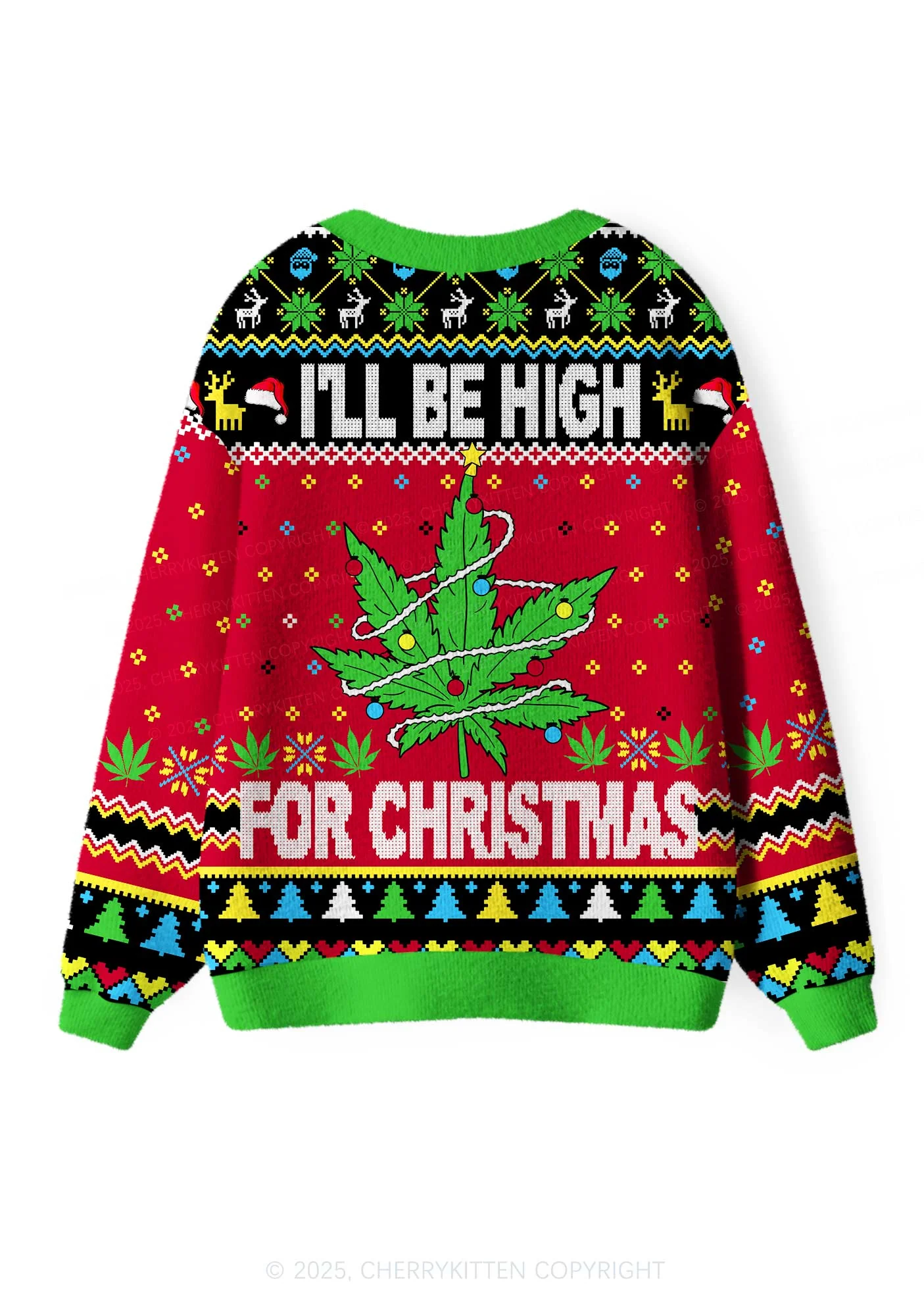 I Be High Y2K Christmas Cardigan Knit Sweatshirt Cherrykitten - Image 3
