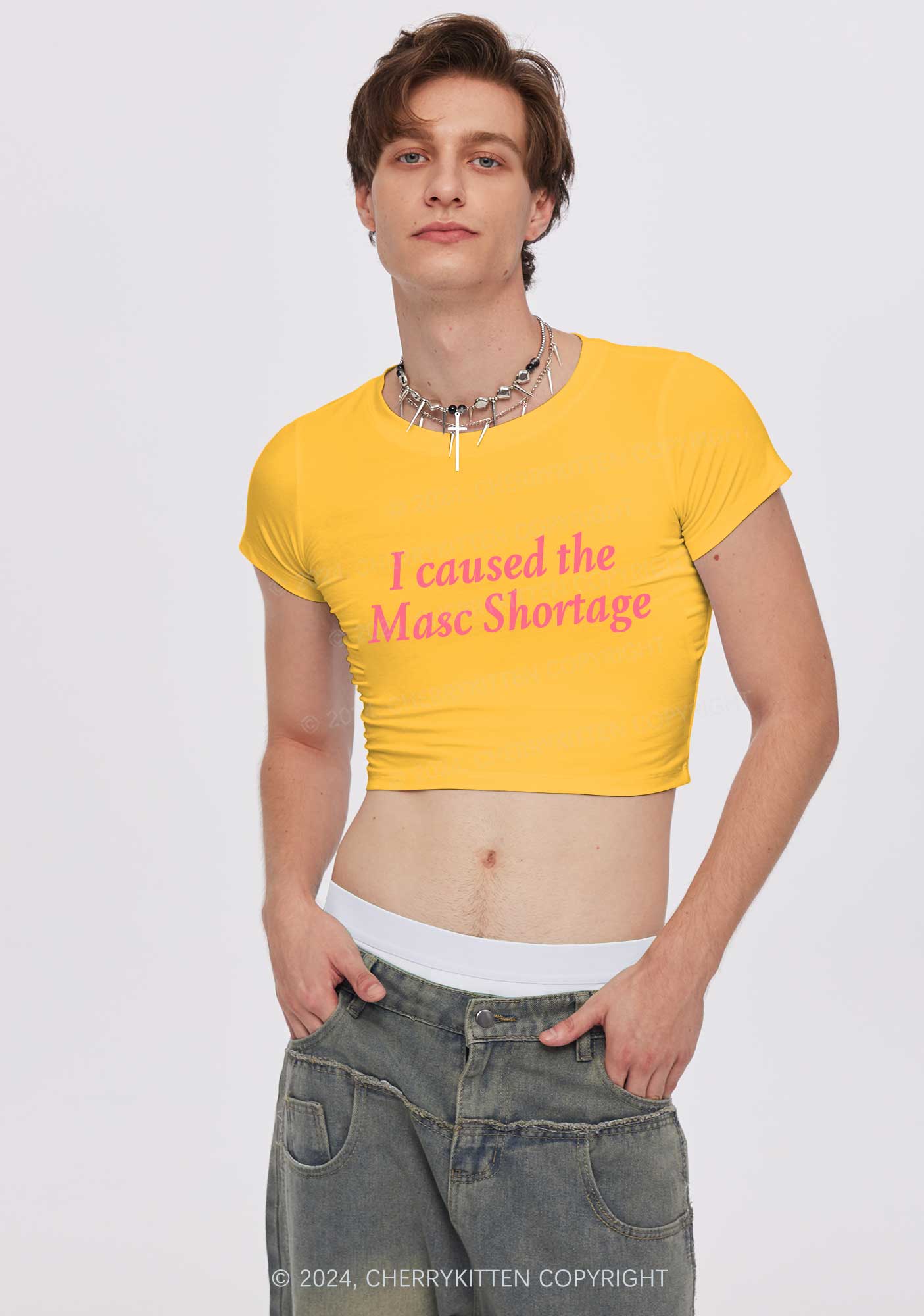 I Caused The Masc Shortage Y2K Baby Tee Cherrykitten - Image 2