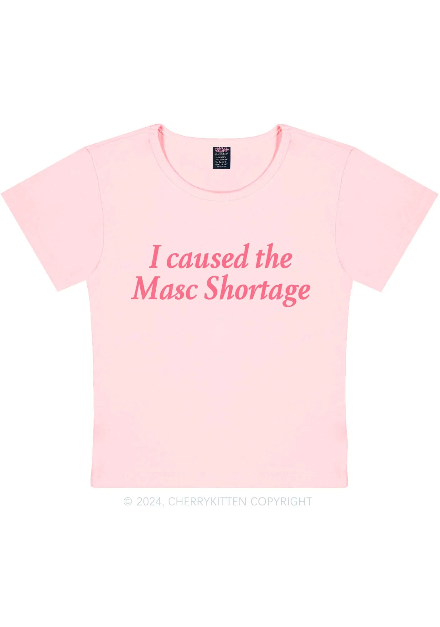 I Caused The Masc Shortage Y2K Baby Tee Cherrykitten - Image 3