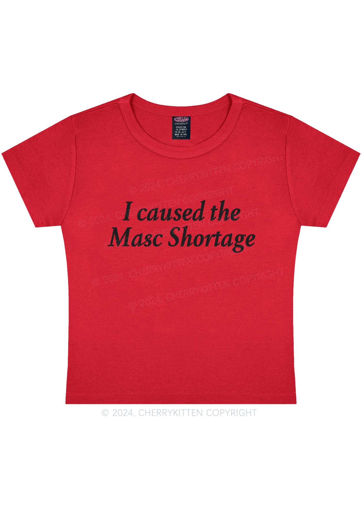 I Caused The Masc Shortage Y2K Baby Tee Cherrykitten - Image 5