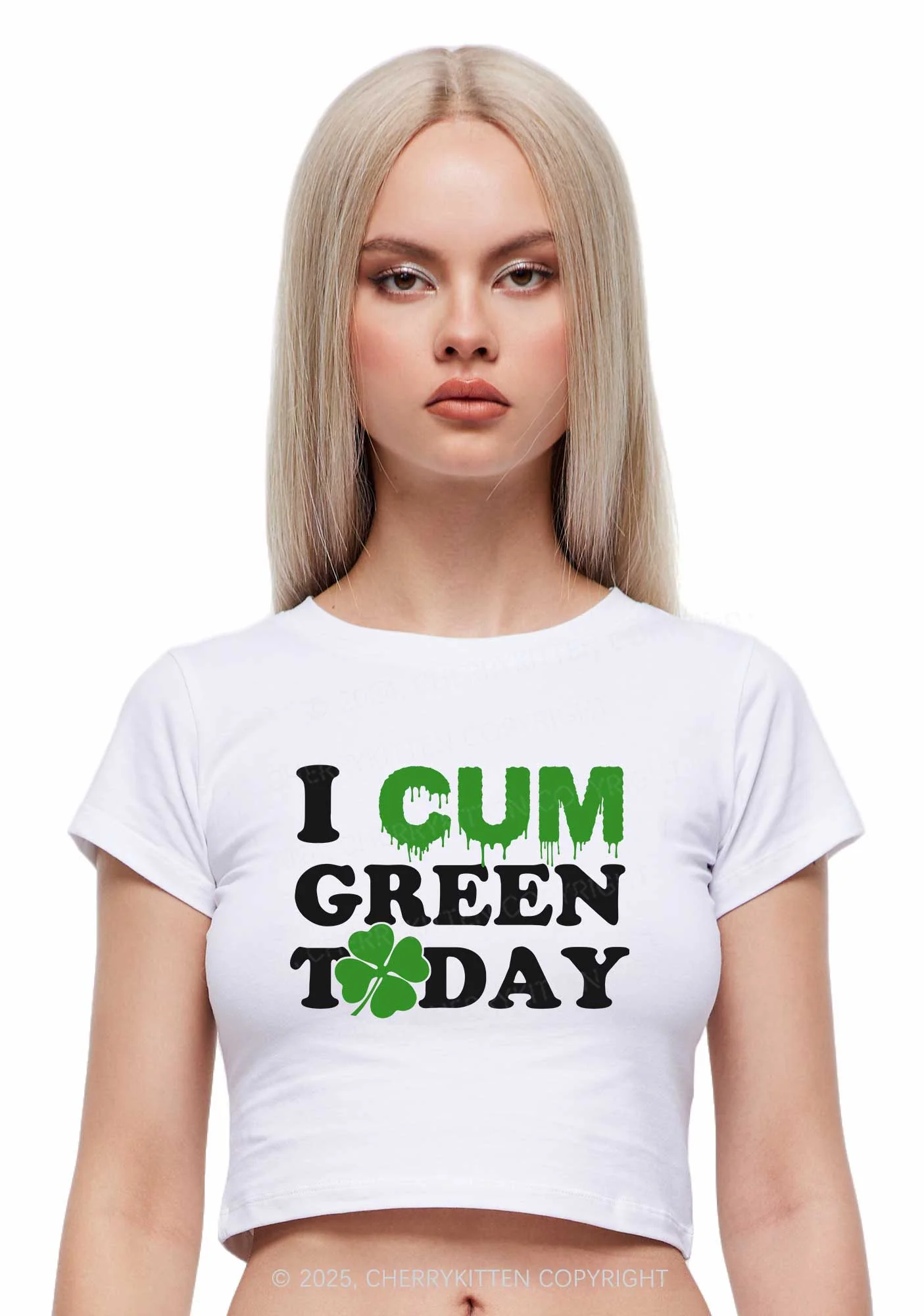 I Cxm Green Today St Patricks Y2K Baby Tee Cherrykitten - Image 2