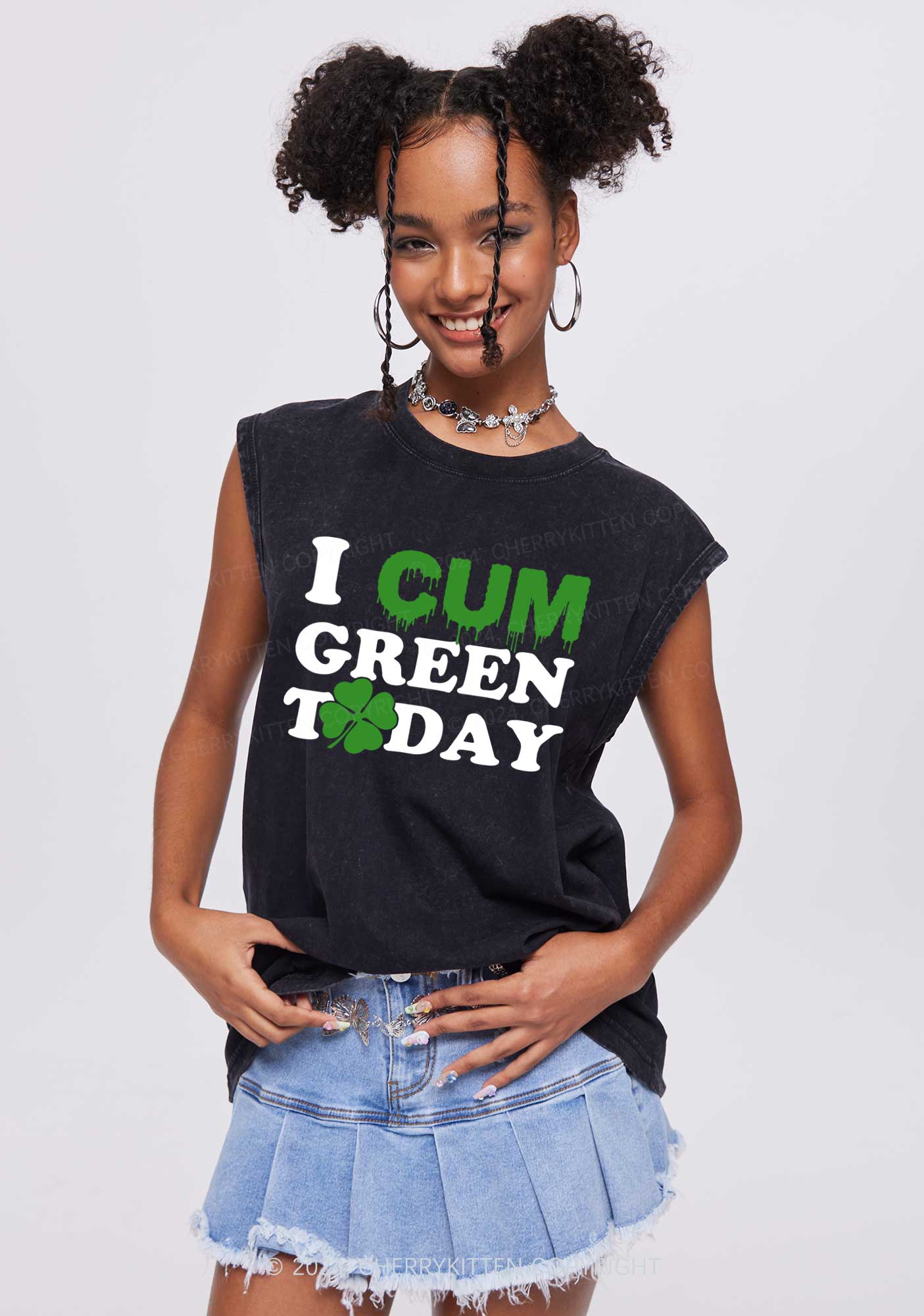 I Cxm Green Today St Patricks Y2K Washed Tank Cherrykitten - Image 2