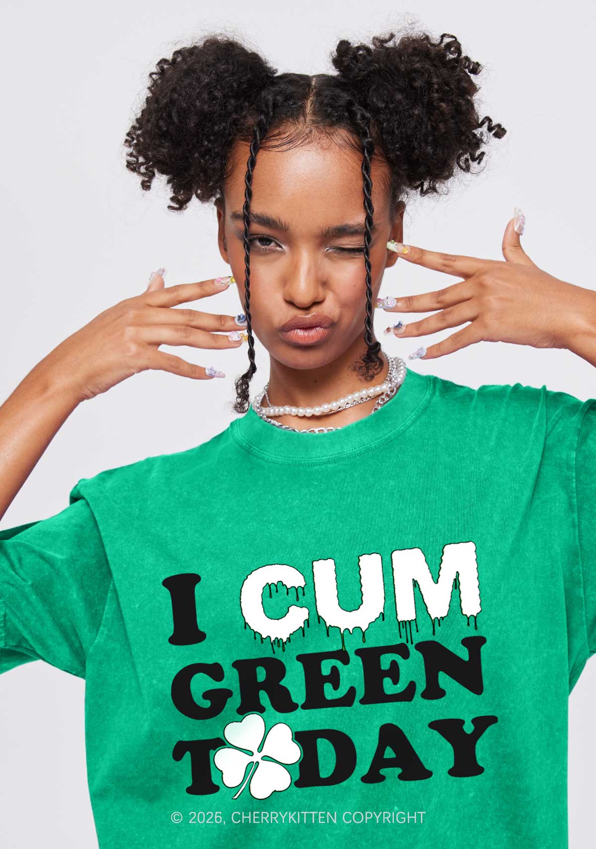I Cxm Green Today St Patricks Y2K Washed Tee Cherrykitten - Image 2