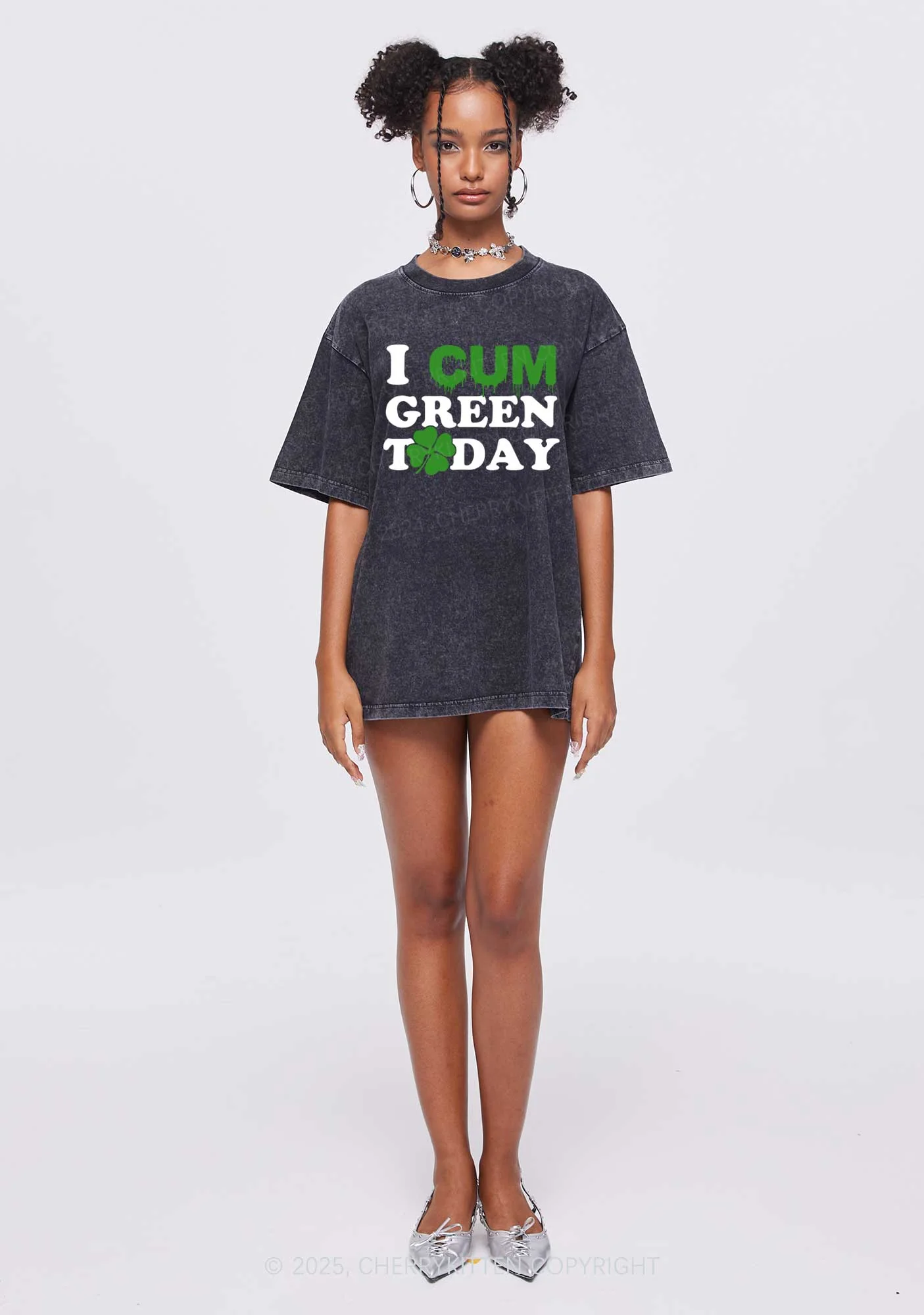 I Cxm Green Today St Patricks Y2K Washed Tee Cherrykitten - Image 3