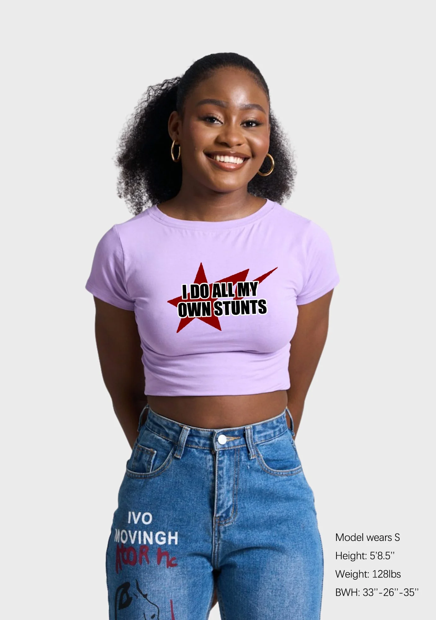 I Do All My Own Stunts Y2K Baby Tee - Image 2