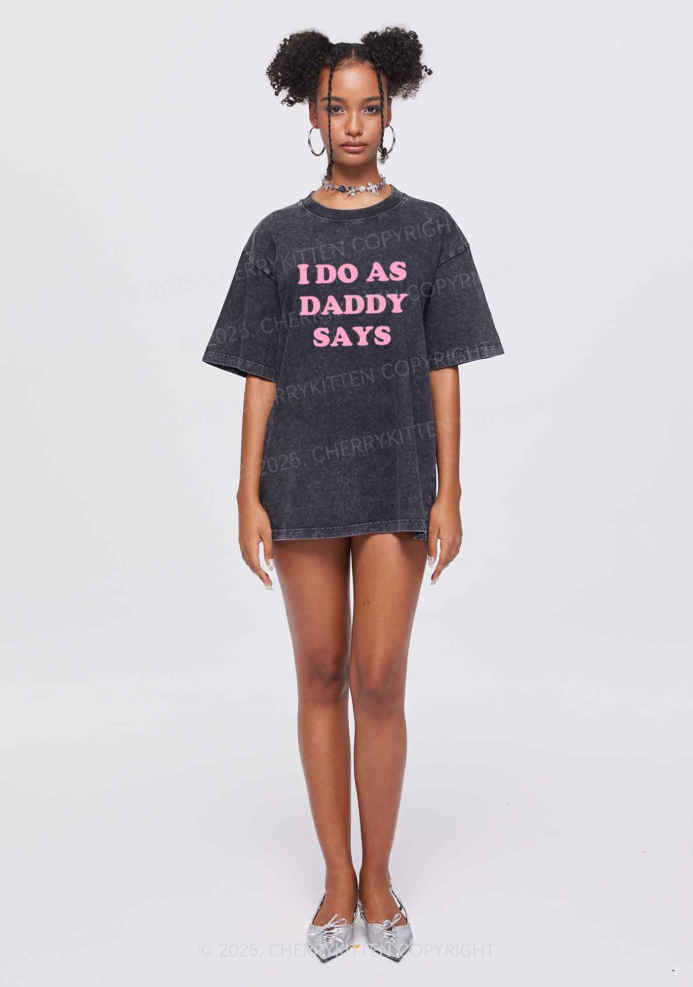 I Do As Daddy Says Y2K Shirts Washed Tee Cherrykitten - Image 2