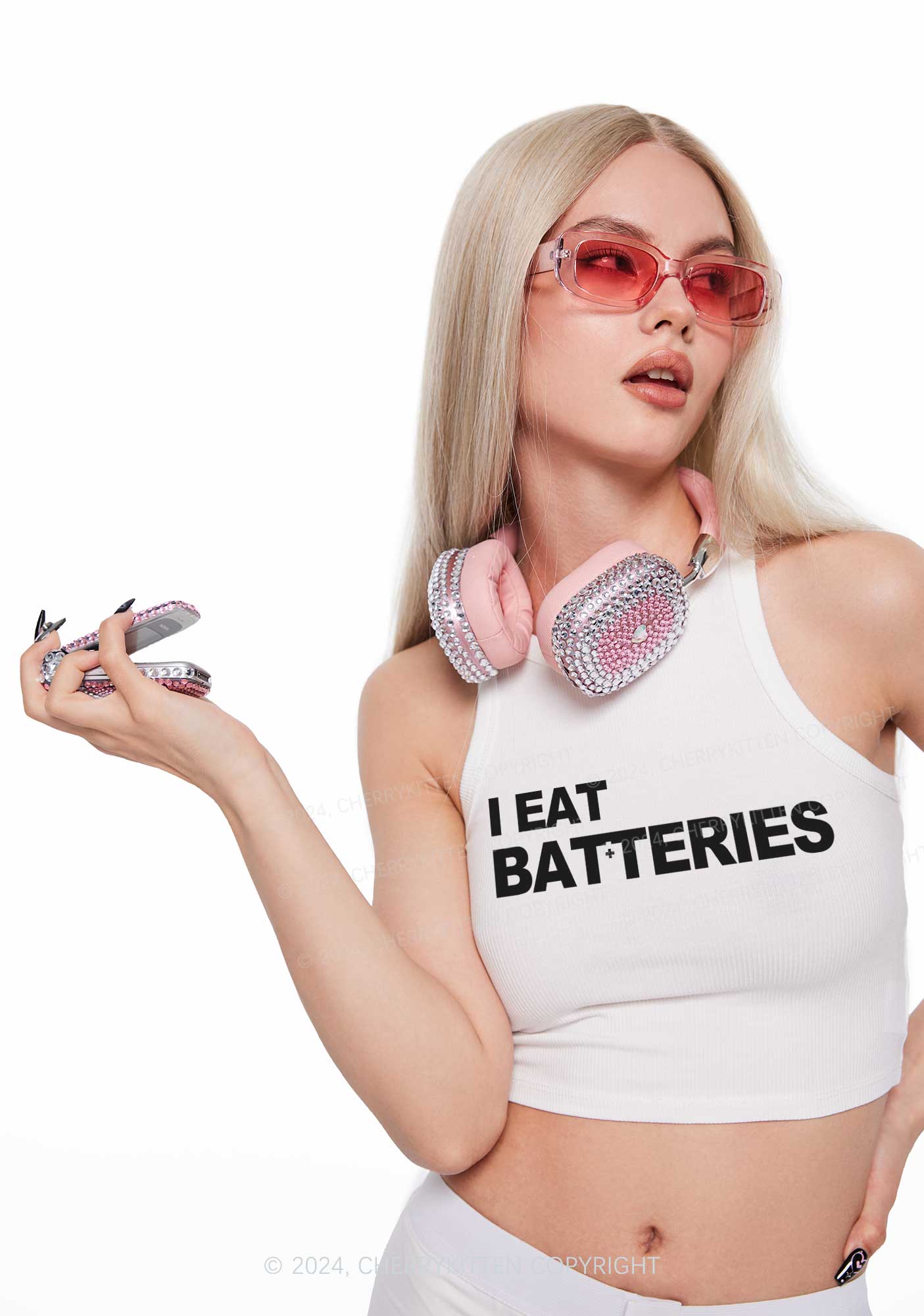 I Eat Batteries Y2K Crop Tank Top Cherrykitten - Image 2